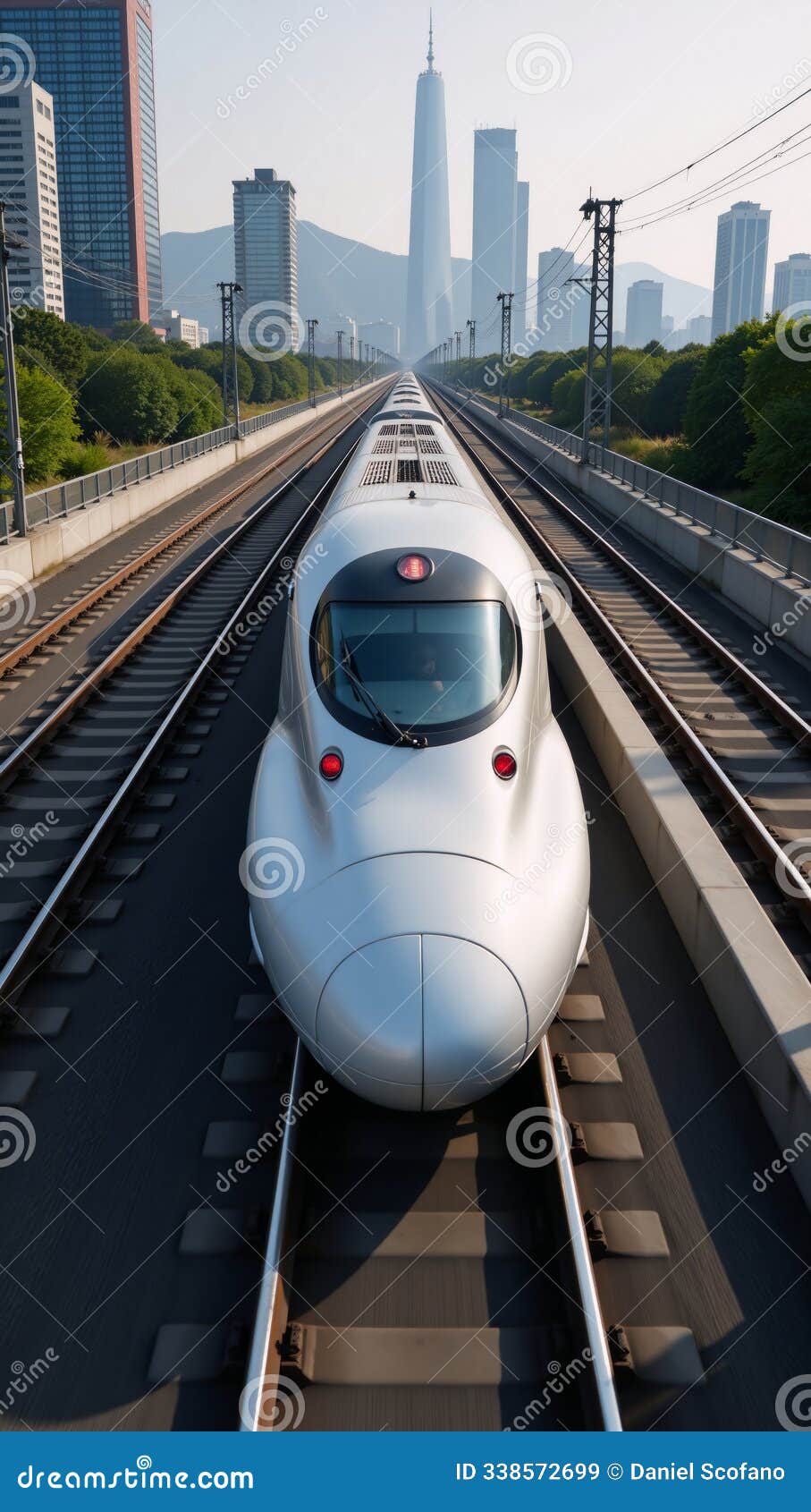 highspeed train racing across an efficient connected modern railroad system