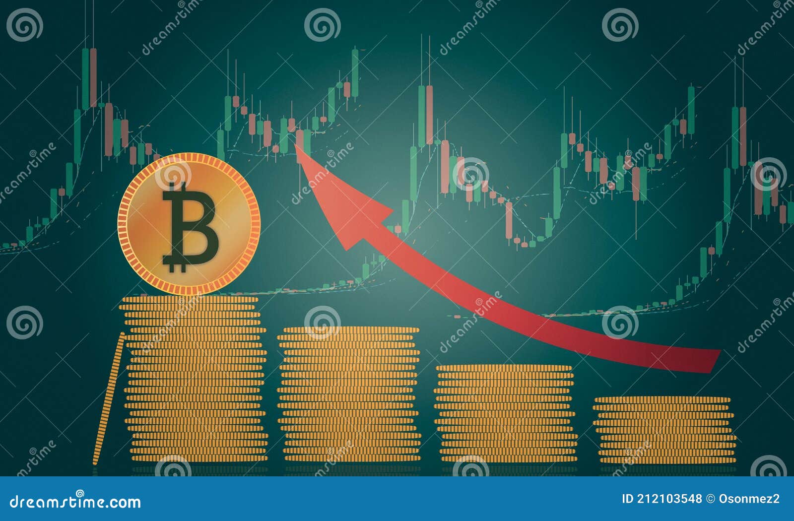 Concept Illustration Showing the Increase in Bitcoin Price, with Candle Chart Stock Illustration