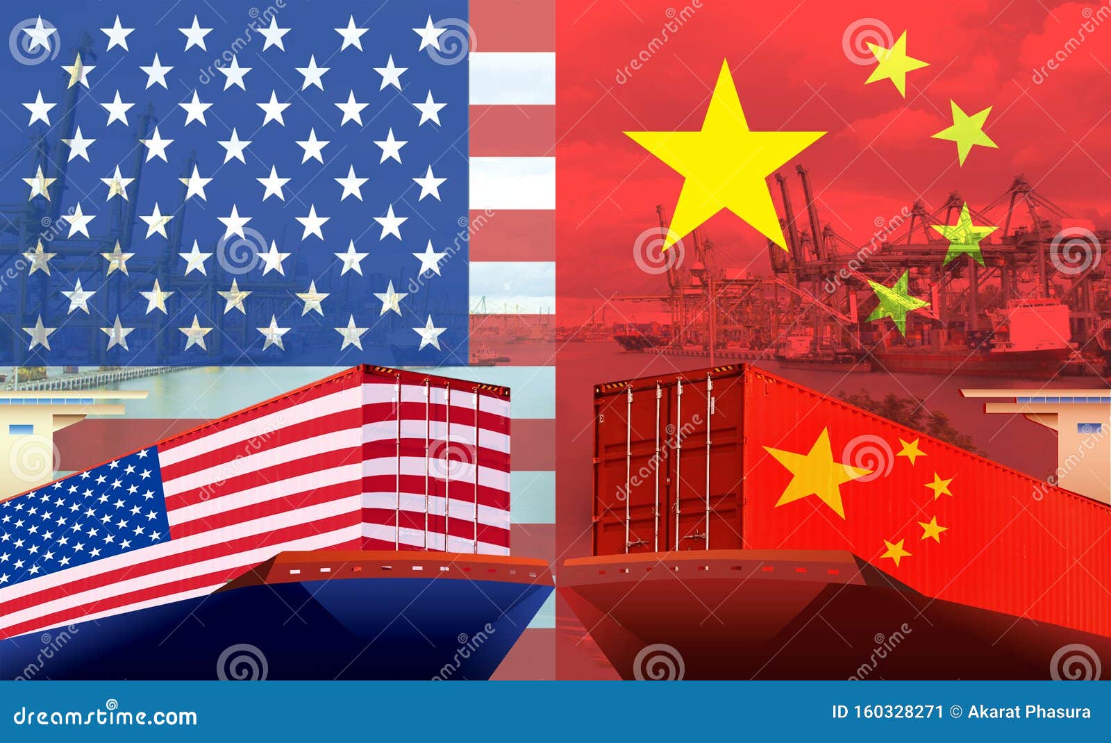 concept image of usa-china trade war, economy conflict, us tariffs on exports to china,