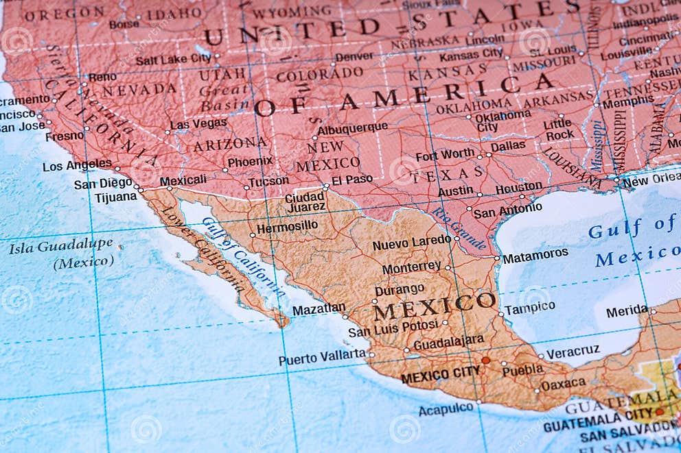 Concept Image Using a Map Focusing on the Border between the USA and