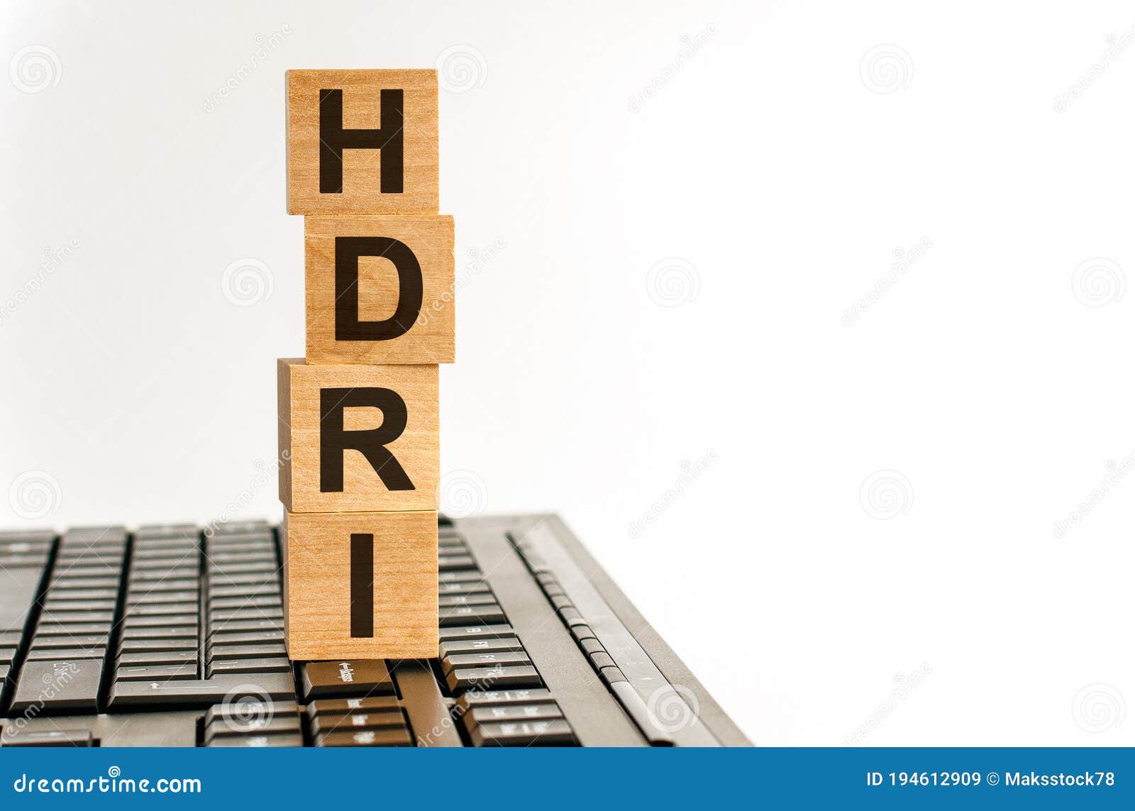 concept image a wooden block and word - hdri - high dynamic range imaging on white background