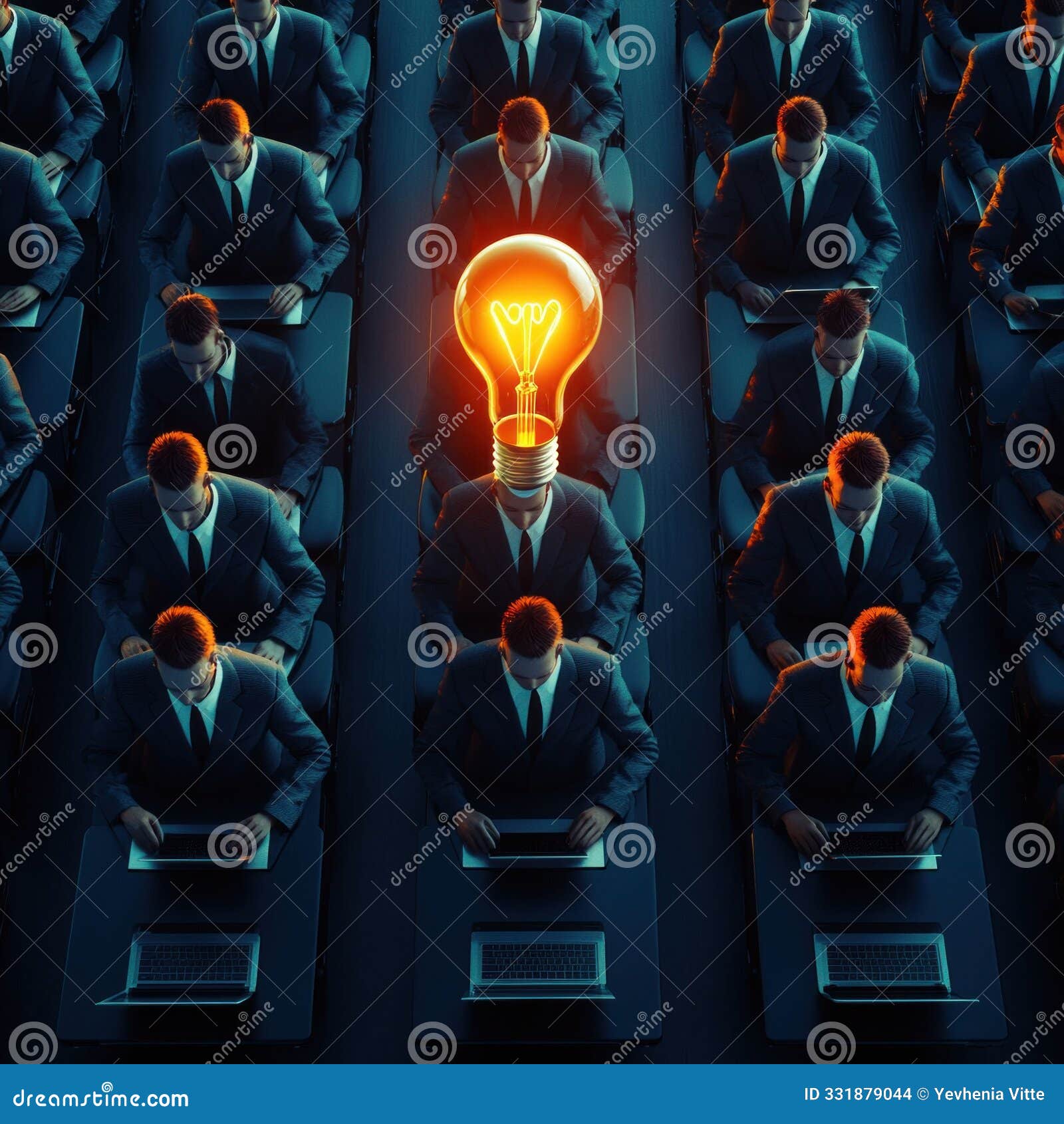 concept of innovation and originality in business with glowing light bulb. generative ai