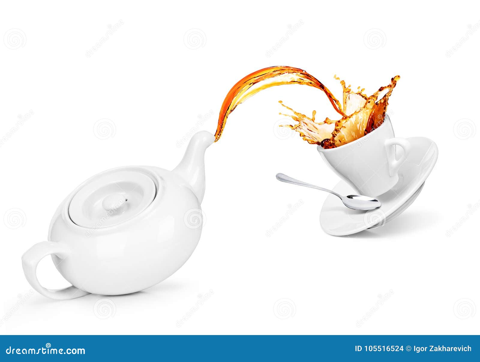 Concept Kettle With A Cup. Tea Is Poured Into A Cup, Stock Photo