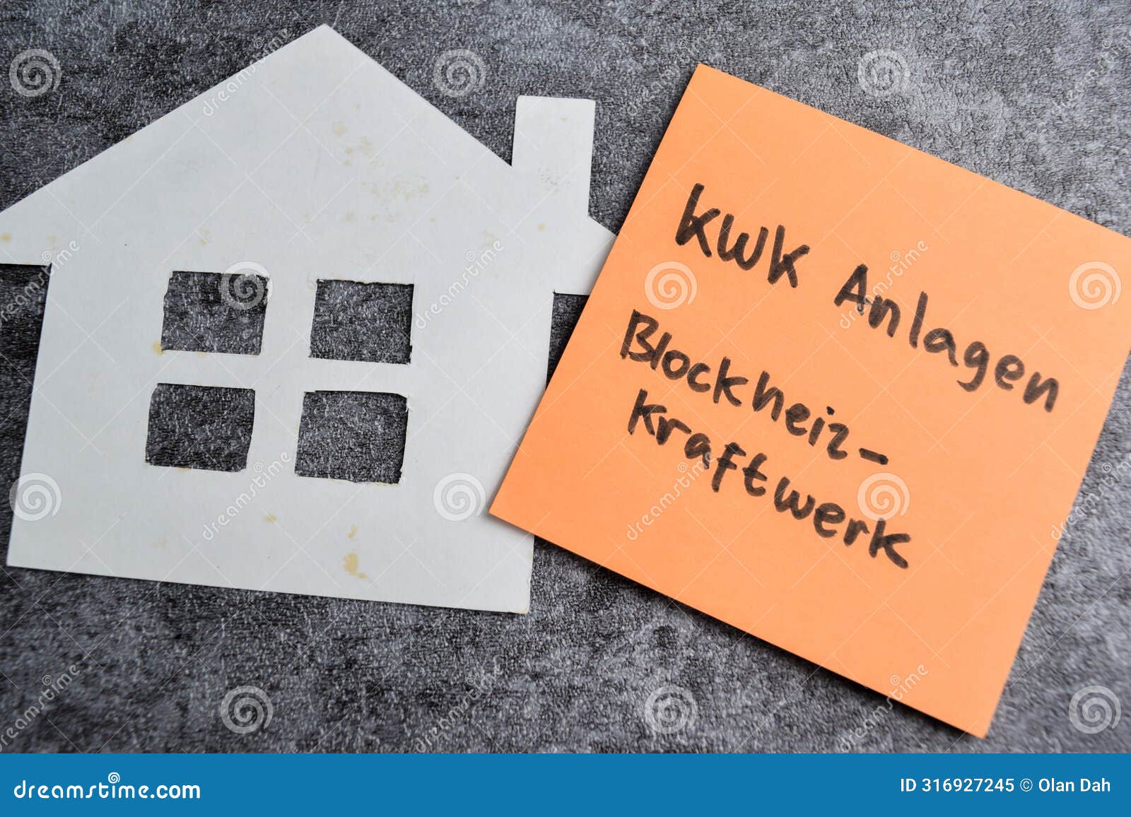 concept of kwk anlagen blockheizkraftwerk write on sticky notes  on wooden table
