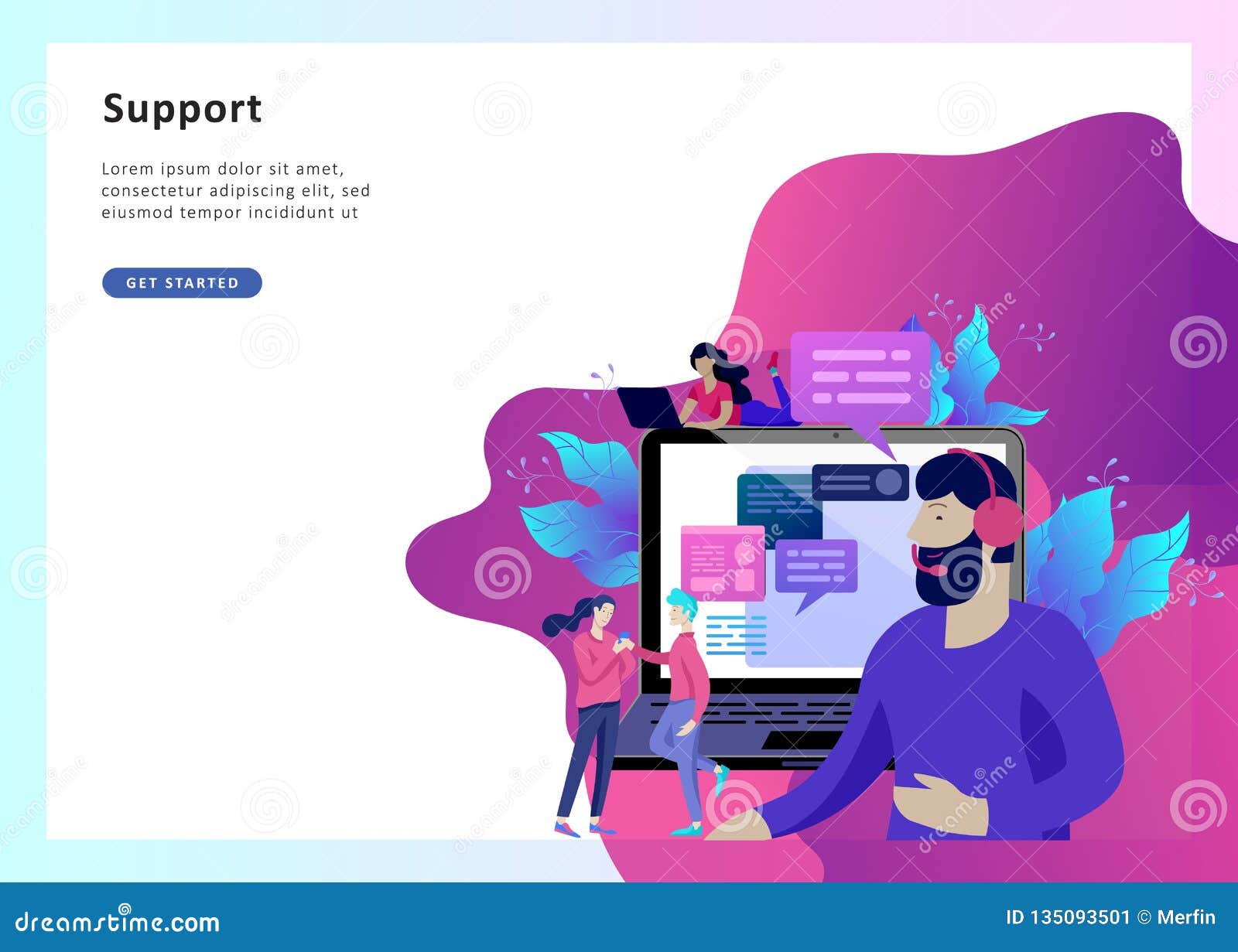 Concept Landing Page Template Customer Service, Male Hotline Operator