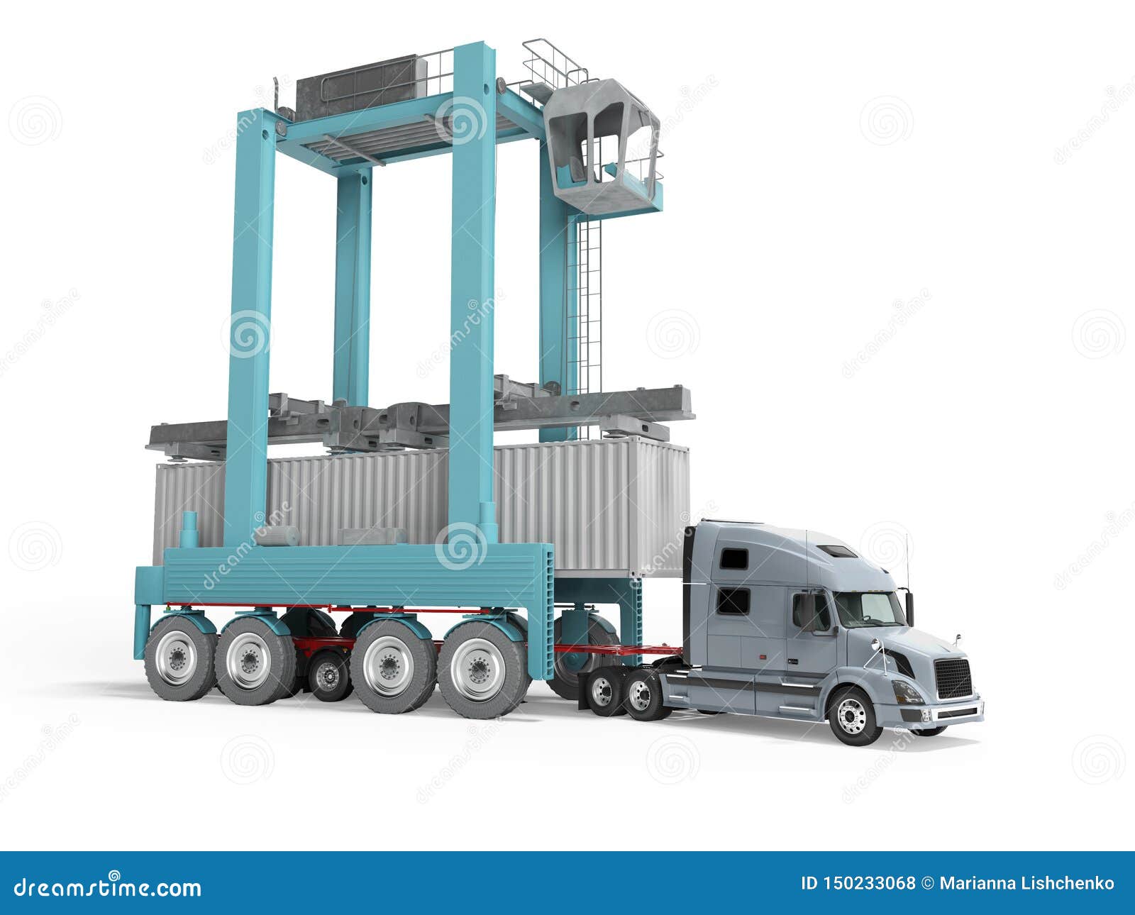 Concept Of Loading Cargo Container With Blue Crane On Truck 3d Render
