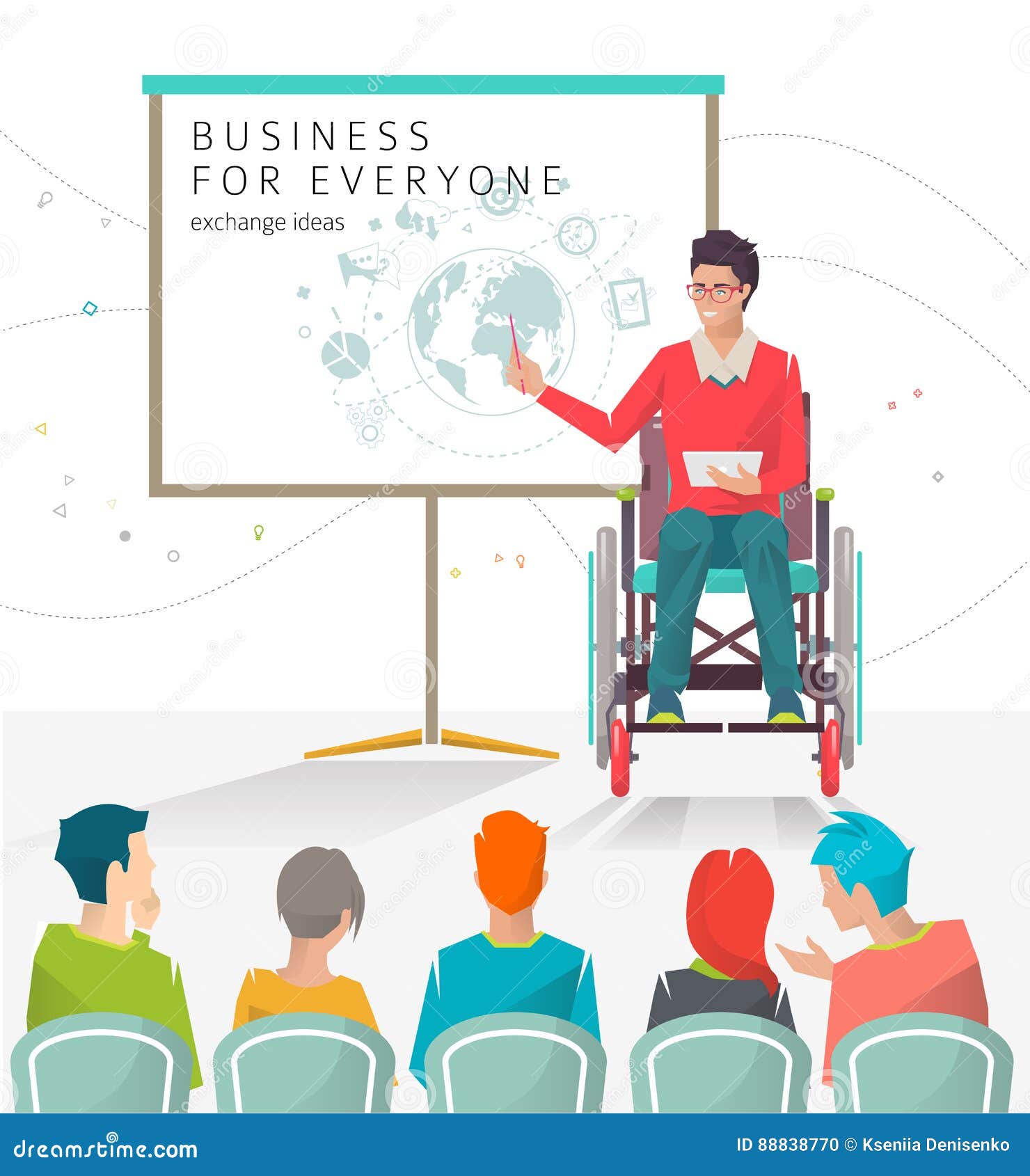 concept of man with disabilities holding presentation.