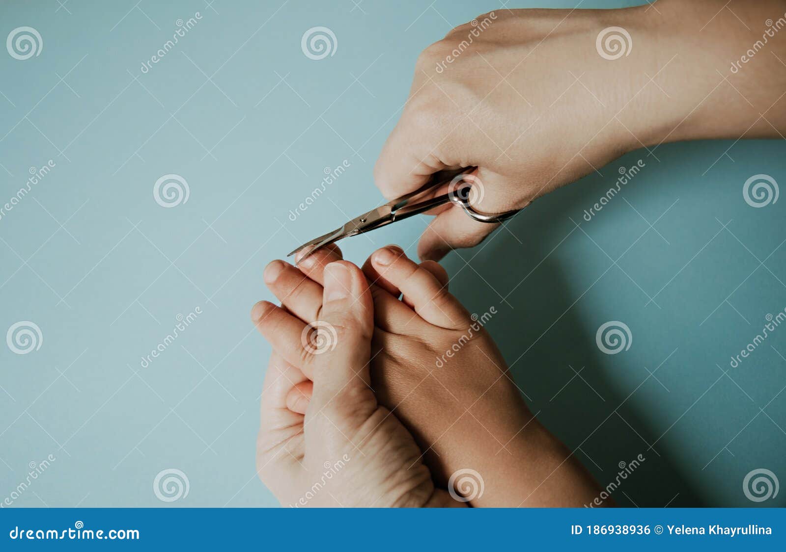 Concept of Manicure for Child, Child Hygiene. Woman Holds Child`s Hand ...