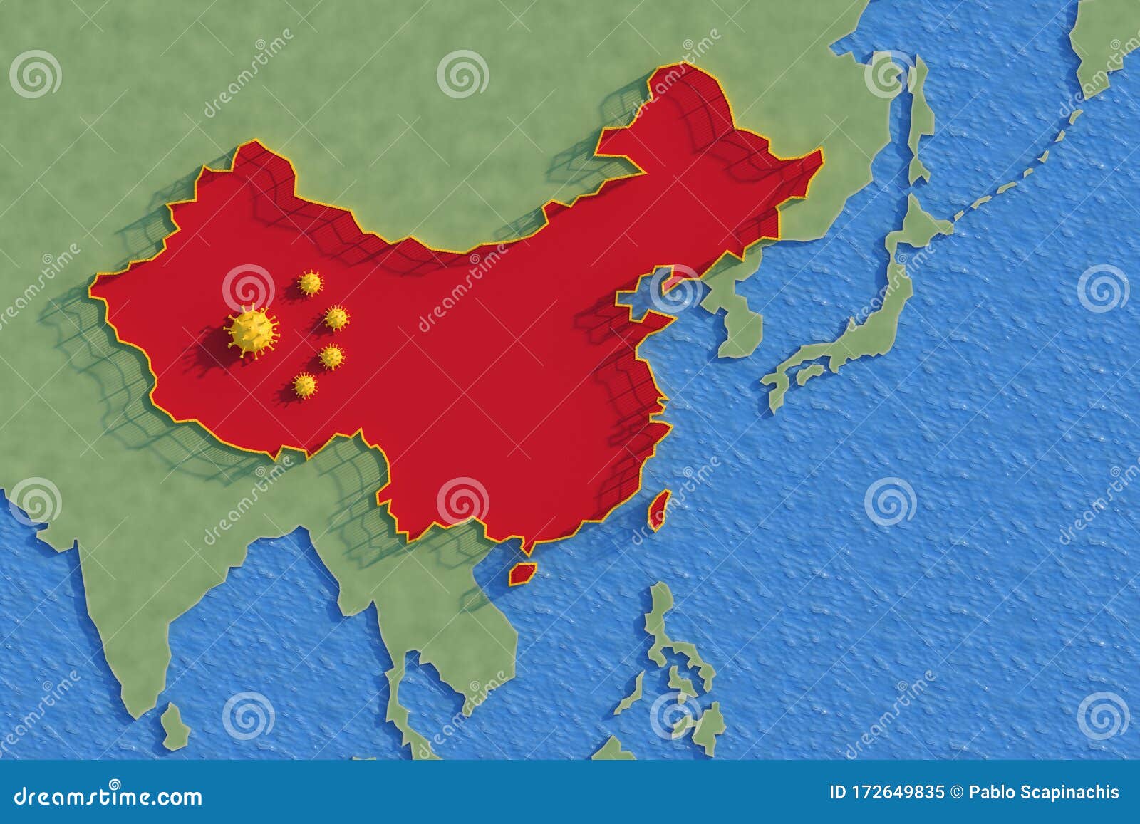 Concept Map Of Republic Of China Isolated From The Rest Of The World By A Fence Or Jail Because Of The Coronavirus Stock Illustration Illustration Of Frontier Contamination