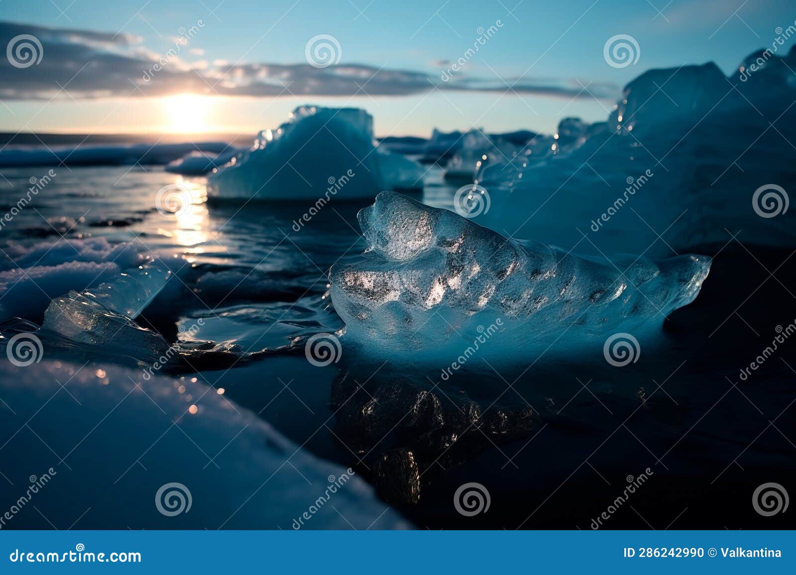 concept of melting glaciers, climate change, global warming and sea level rise. ecological problem. generative ai