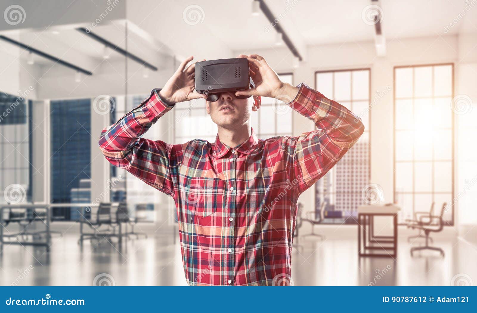 Concept of Modern Entertaining Technologies with Man Wearing Virtual ...