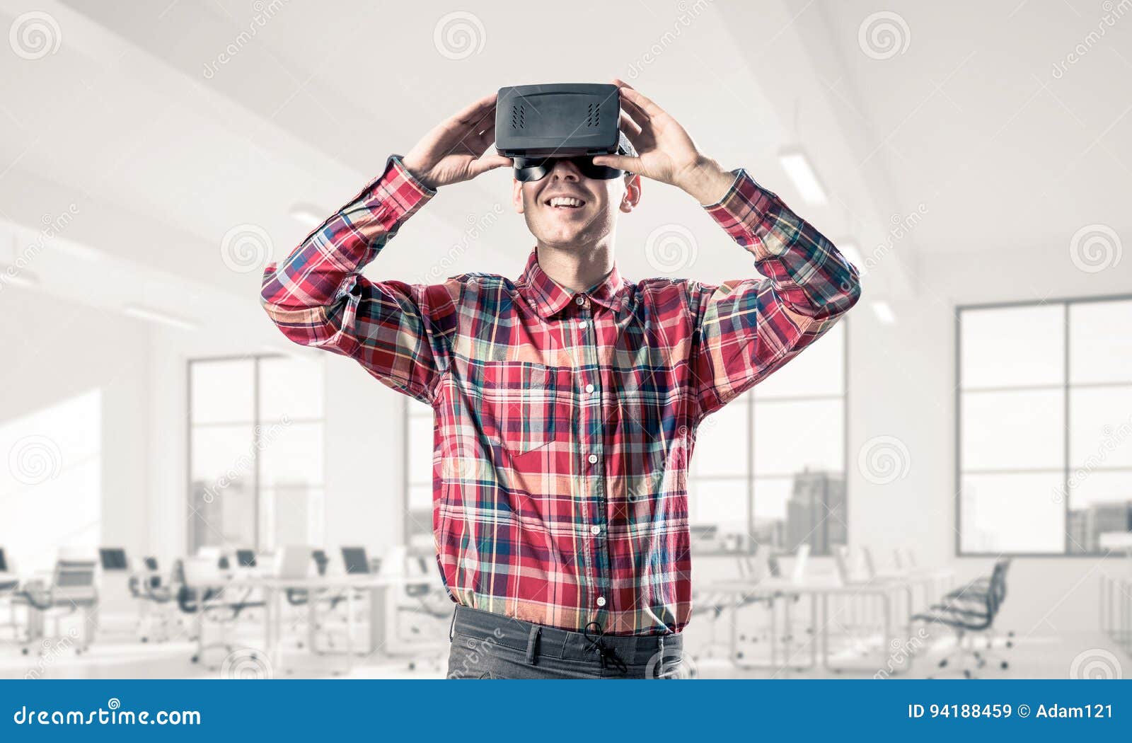 Concept of Modern Entertaining Technologies with Man Wearing Virtual ...