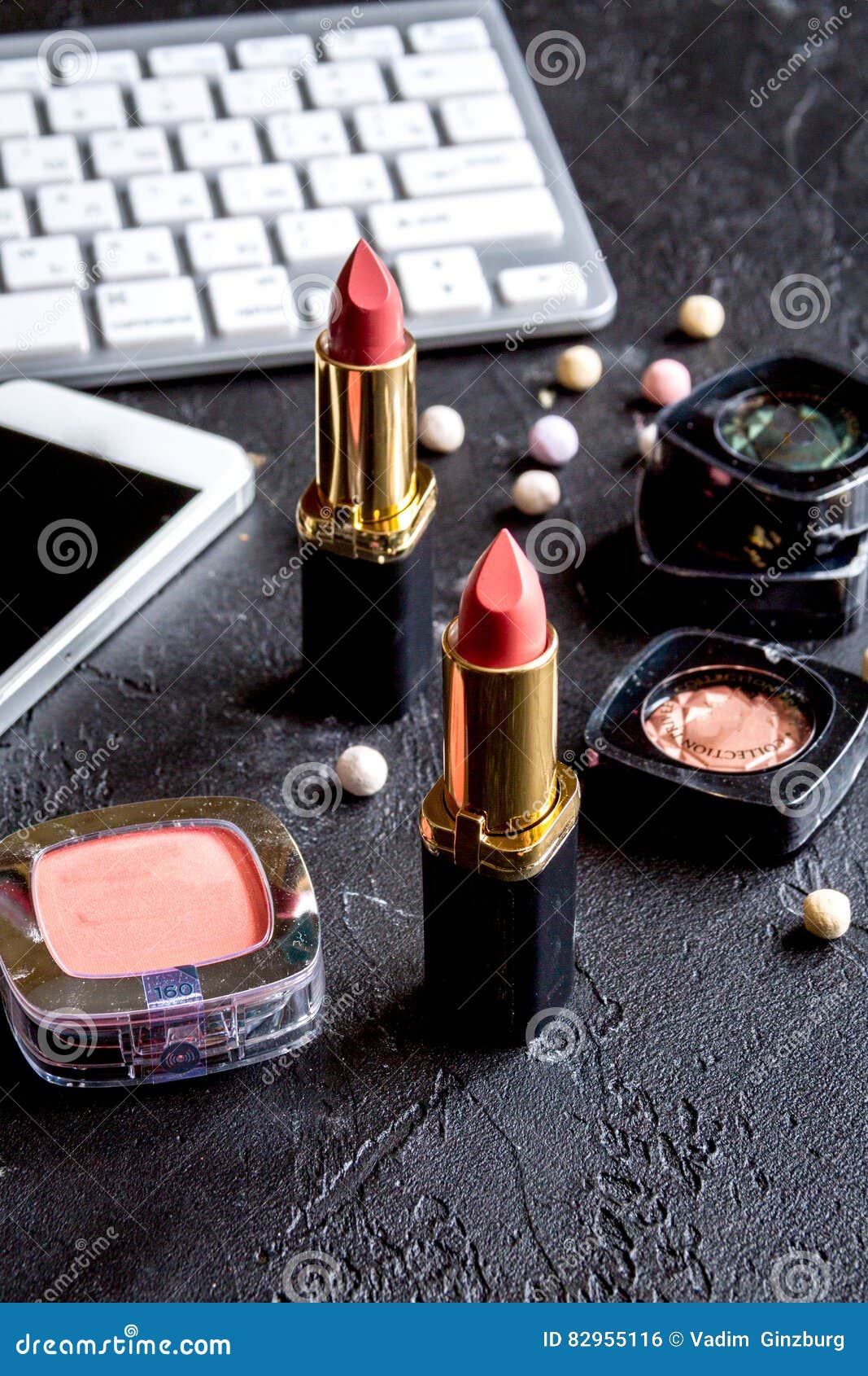 Concept Online Shopping Cosmetics on Dark Background with Keyboard Editorial Photo Image of
