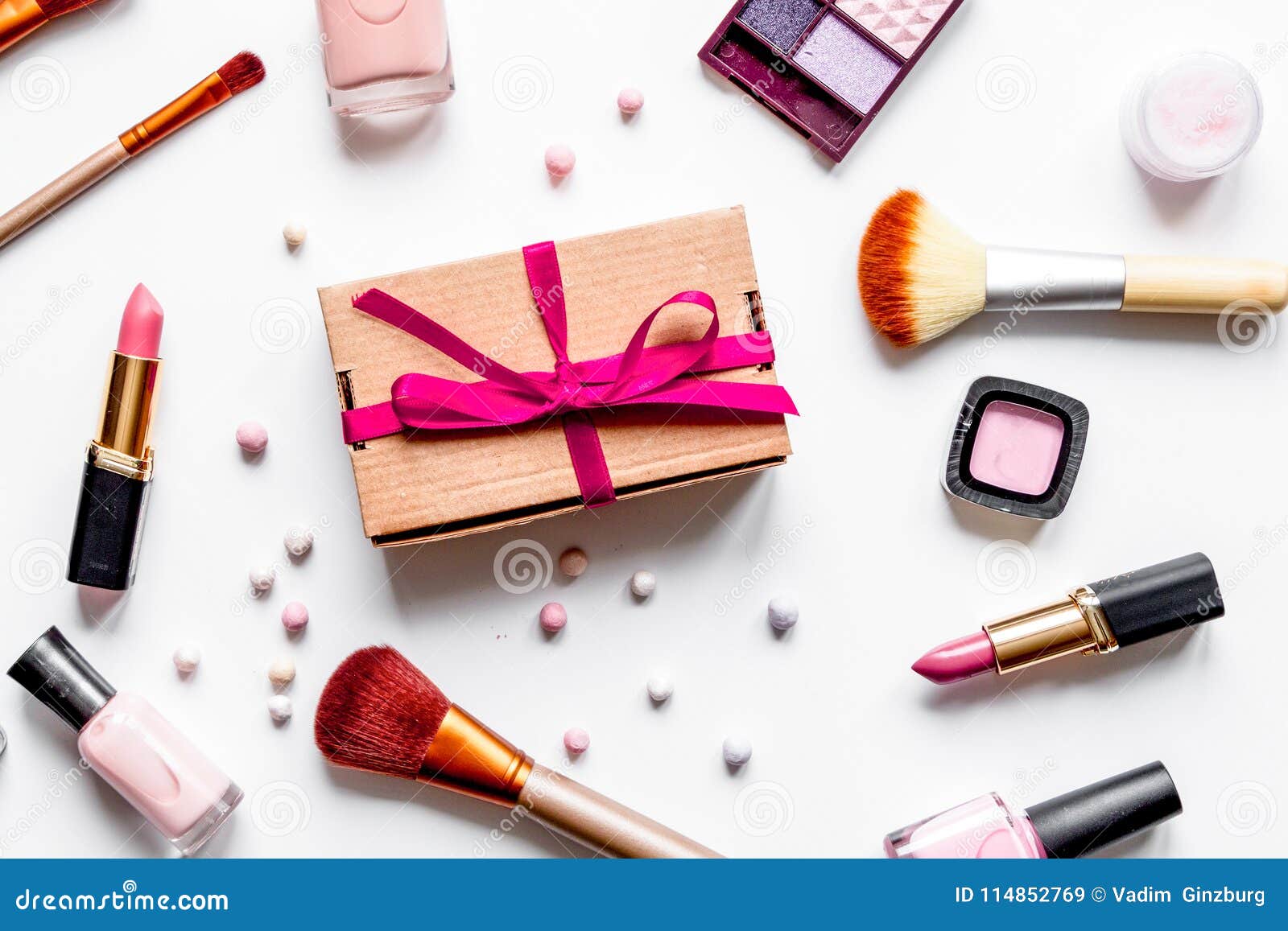 Concept Online Shopping Cosmetics on White Background Top View Stock Image Image of manicure