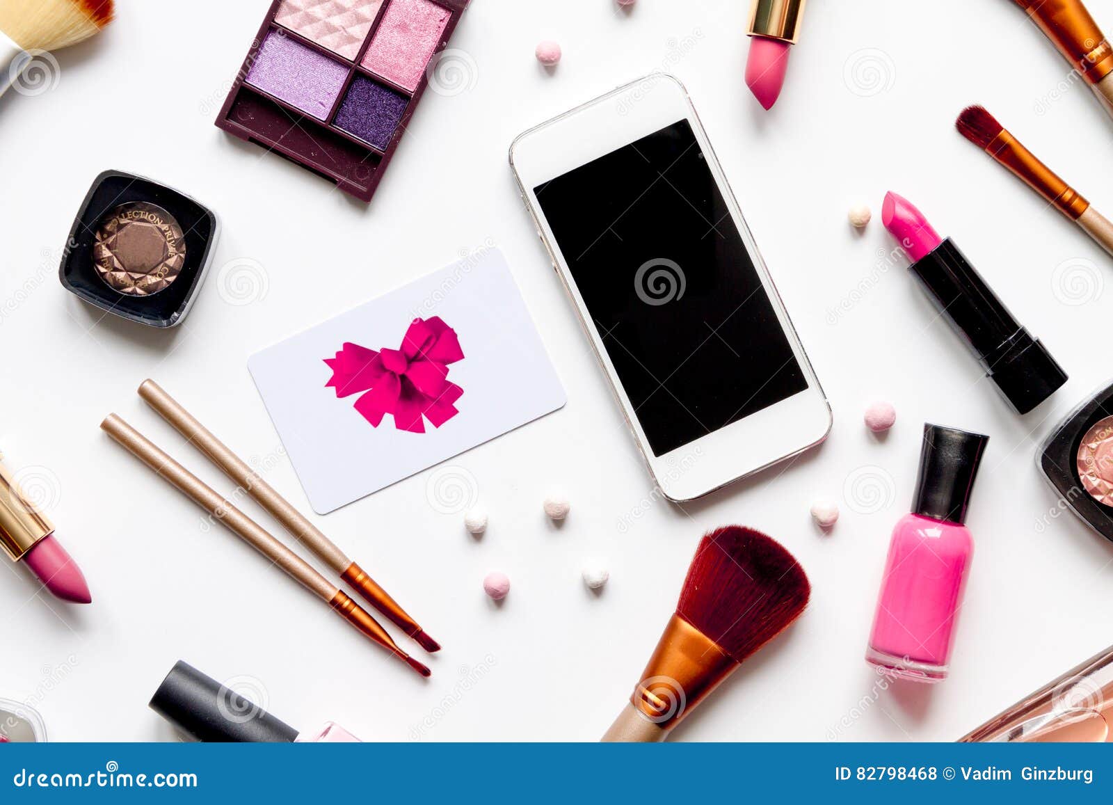 Concept Online Shopping Cosmetics on White Background Top View Stock Photo Image of blush