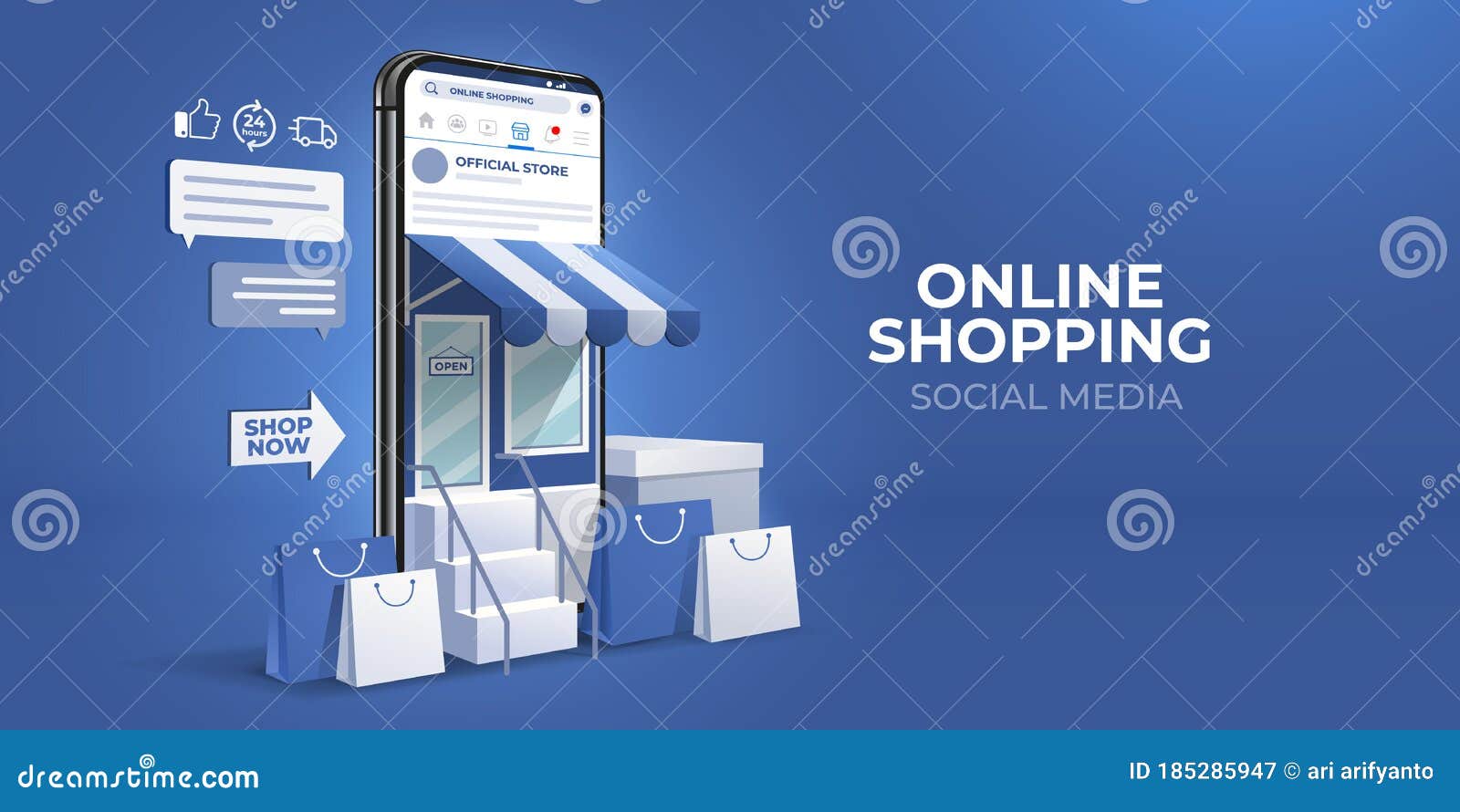 online shopping on social media. mobile store application concept