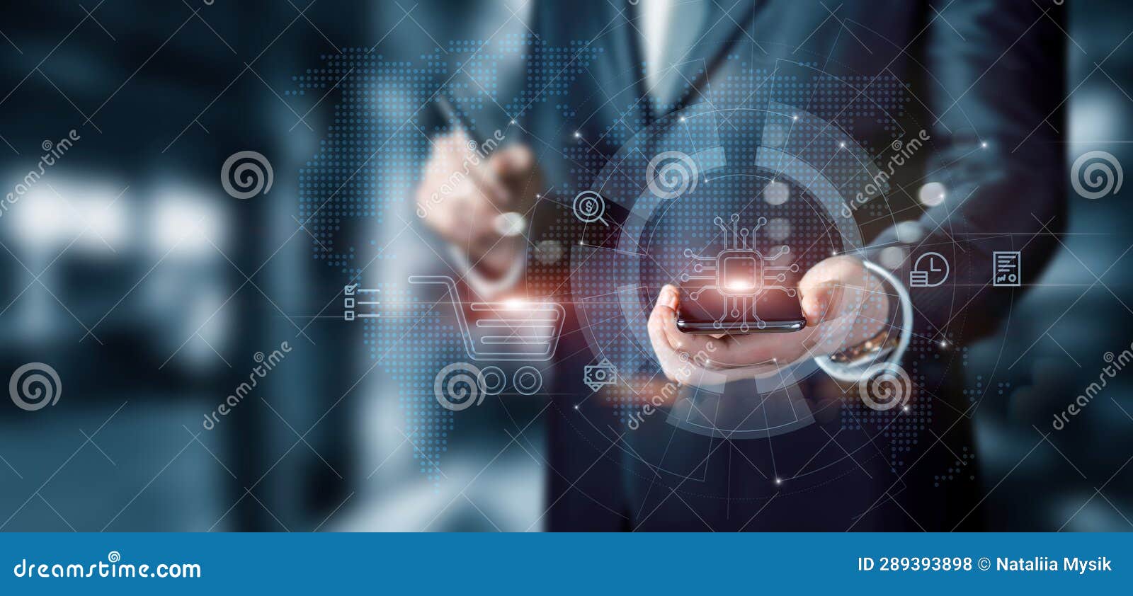 Concept of Online Shopping Using Gadgets and Vertical Maps Stock Photo