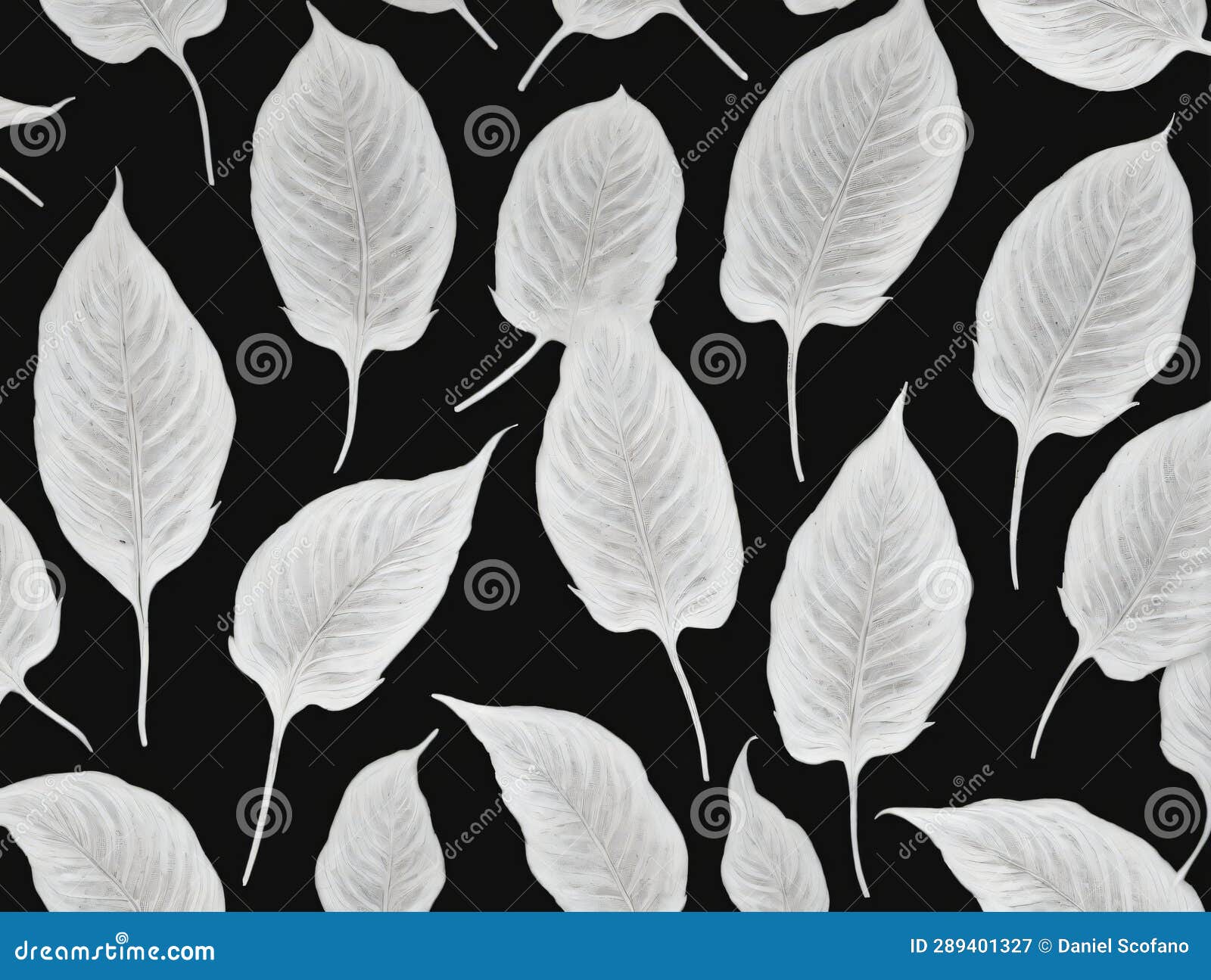 A Pattern of White Leaves on a Black Background. Generative AI Stock
