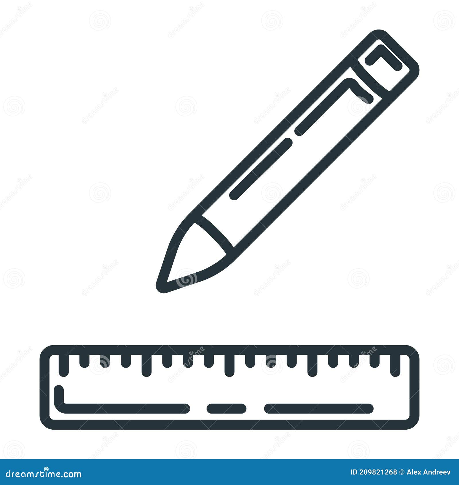 Concept pencil, wooden ruler triangle icon, writing pen and