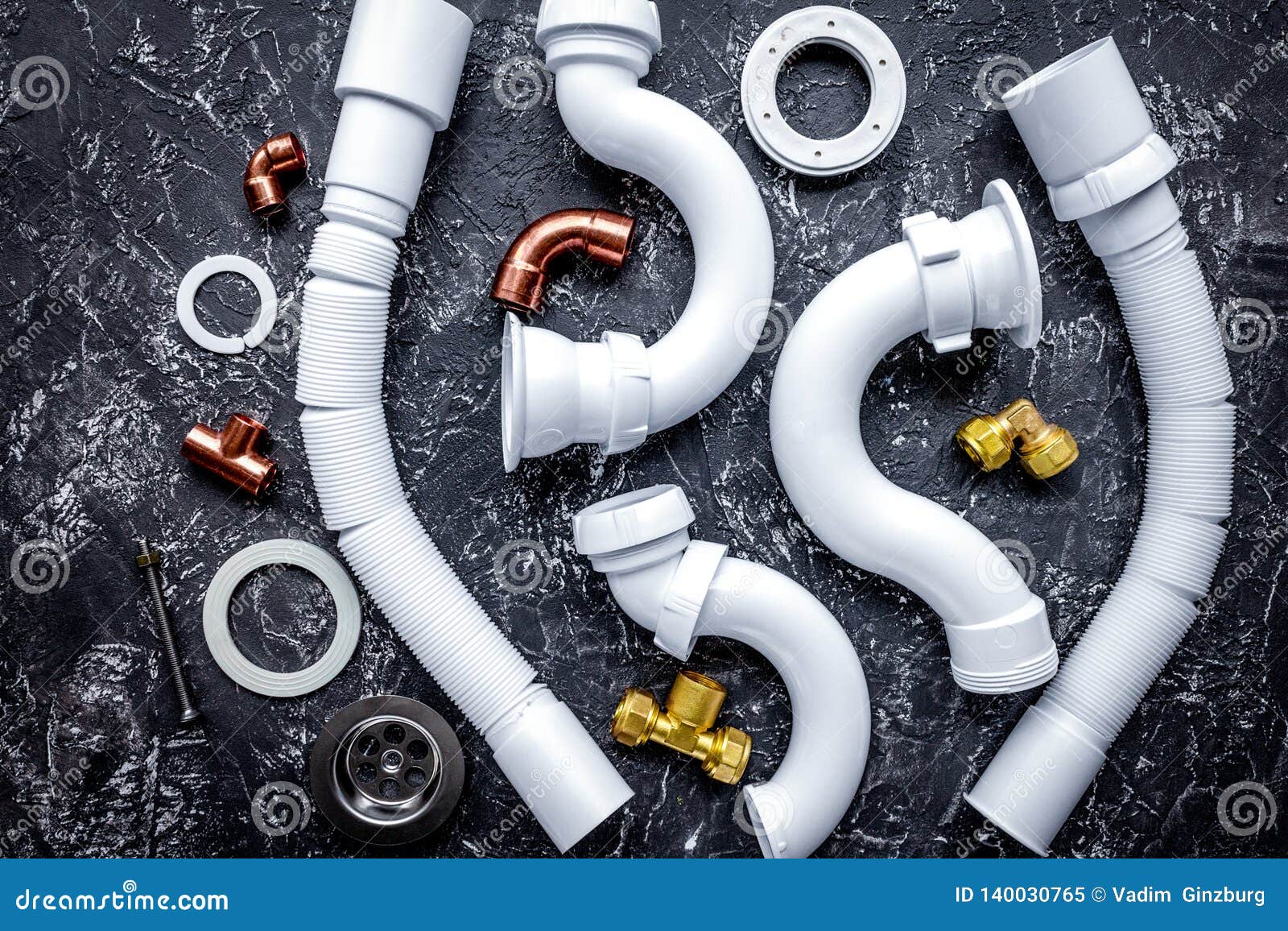 Concept Plumbing Work Top View on Dark Background Stock Image Image