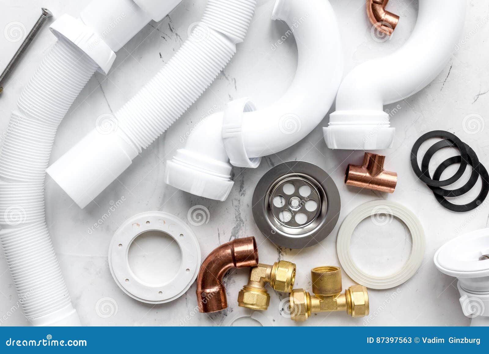 Concept Plumbing Work Top View on Stone Background Stock Image Image