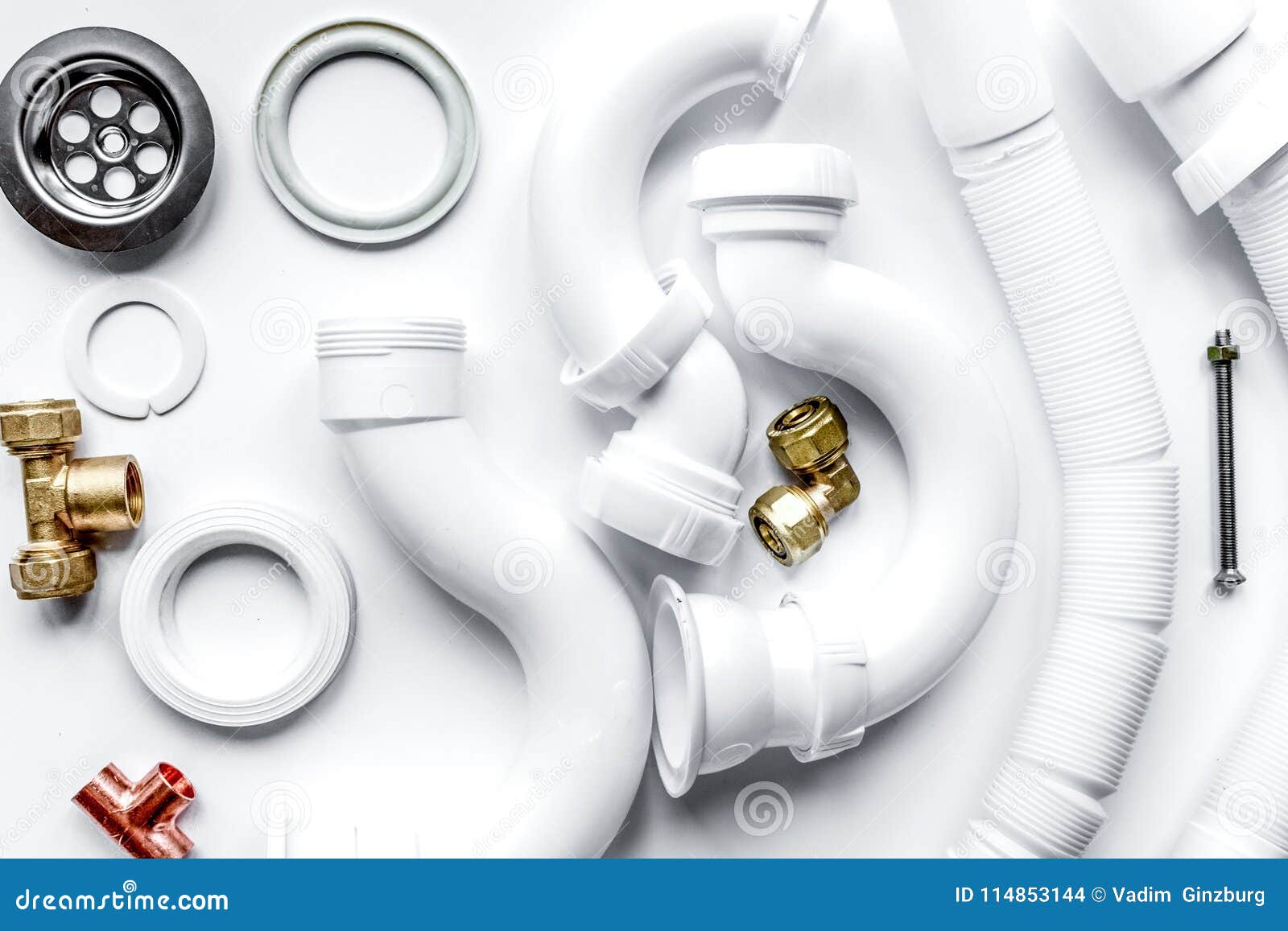 Concept Plumbing Work Top View On White Background Stock Photo Image