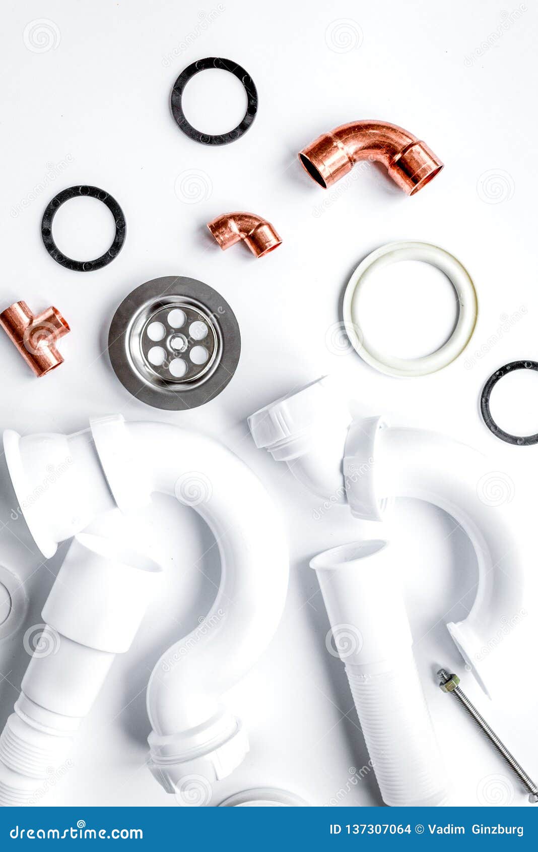 Concept Plumbing Work Top View On White Background Stock Photo Image