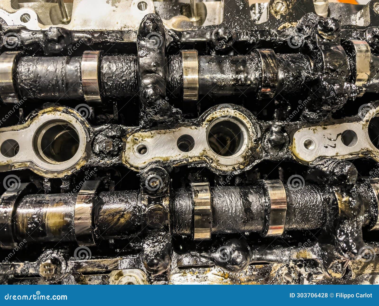 camshaft trees, dirty and worn car engine