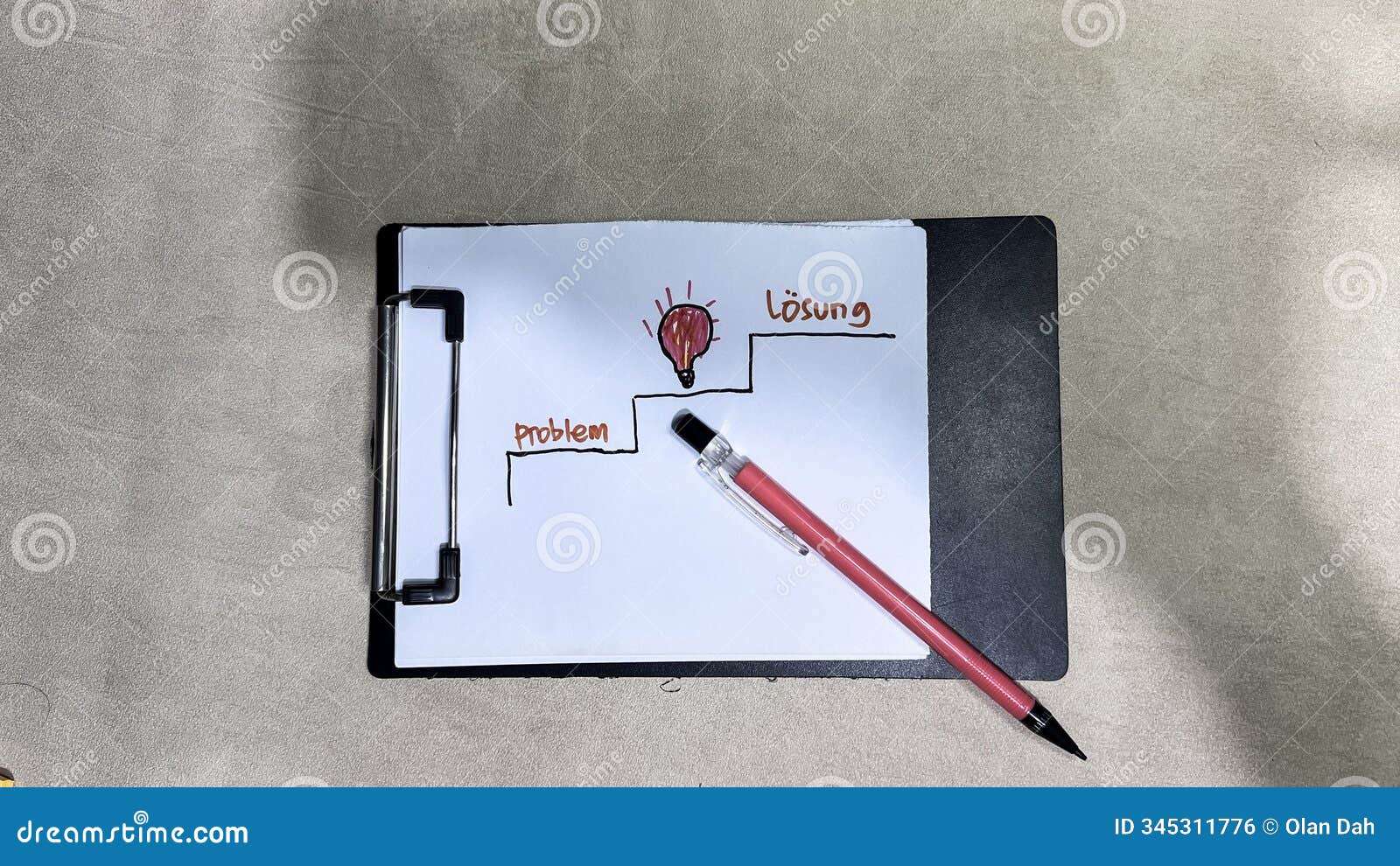 concept of problem or losung write on paperwork  on wooden table. german language it means