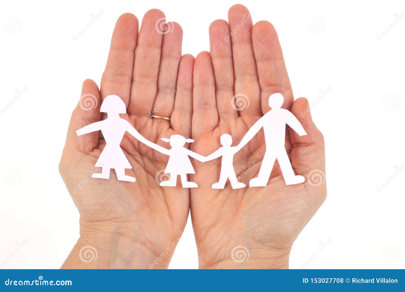 Paper Family in Hands on White Background Stock Photo - Image of hands,  protection: 153027708