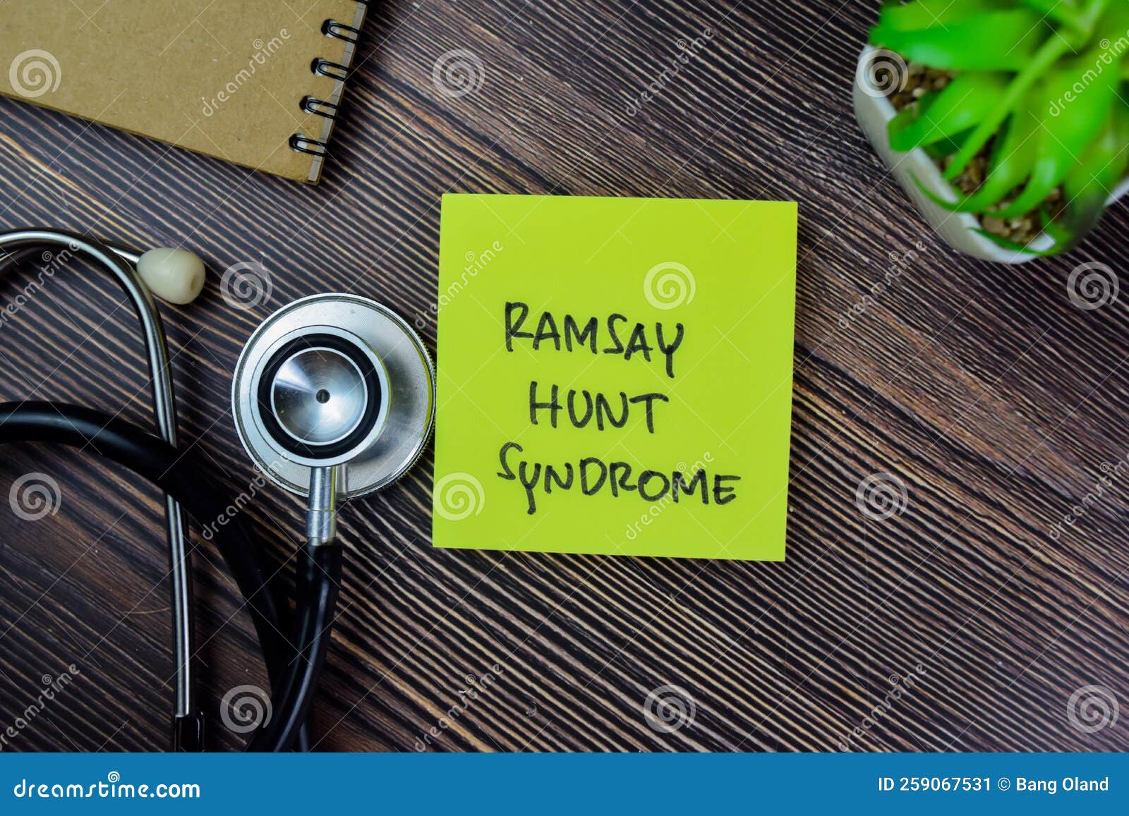 concept of ramsay hunt syndrome write on sticky notes with stethoscope  on wooden table