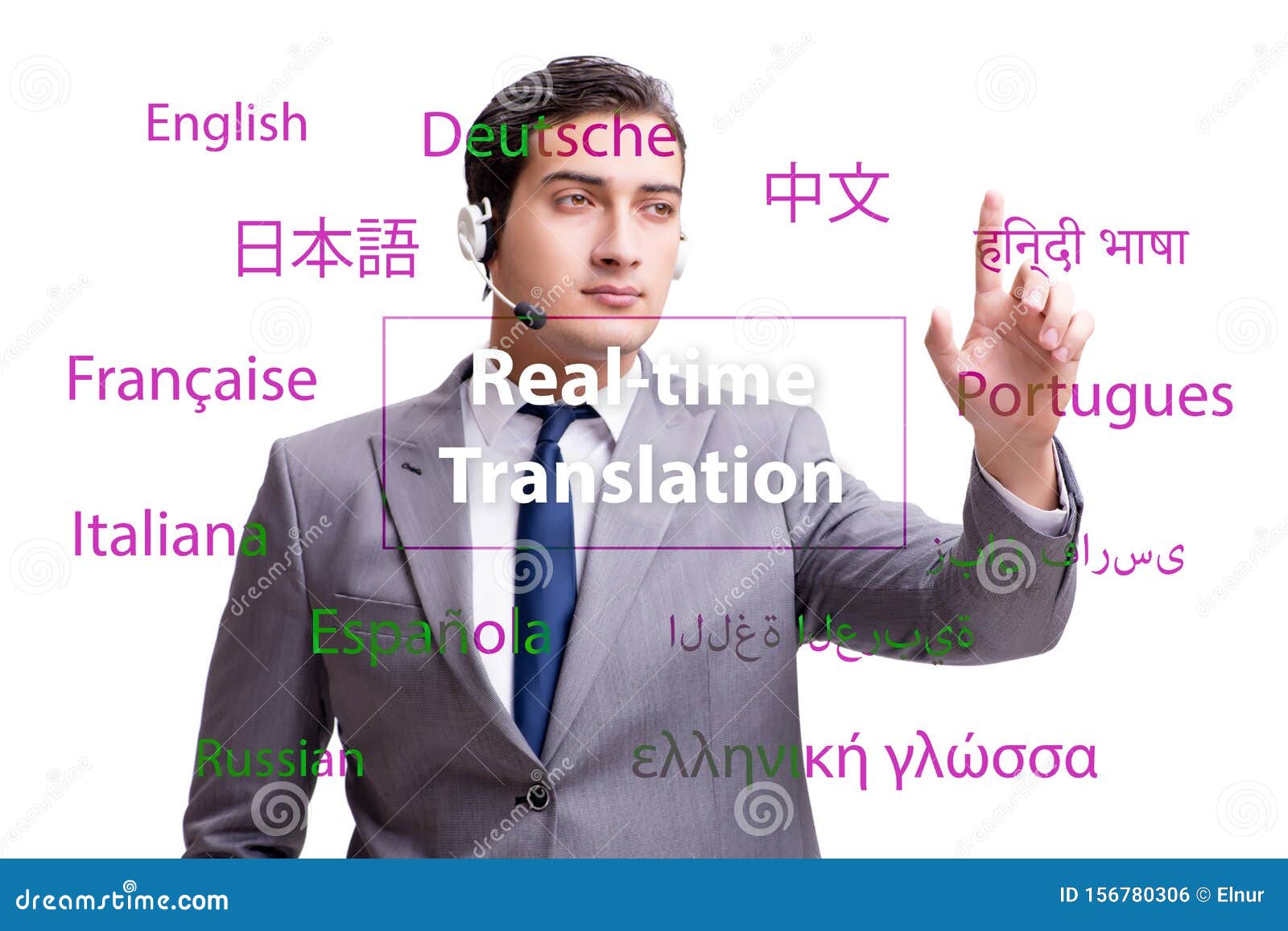 Concept of Real Time Translation from Foreign Language Stock Photo