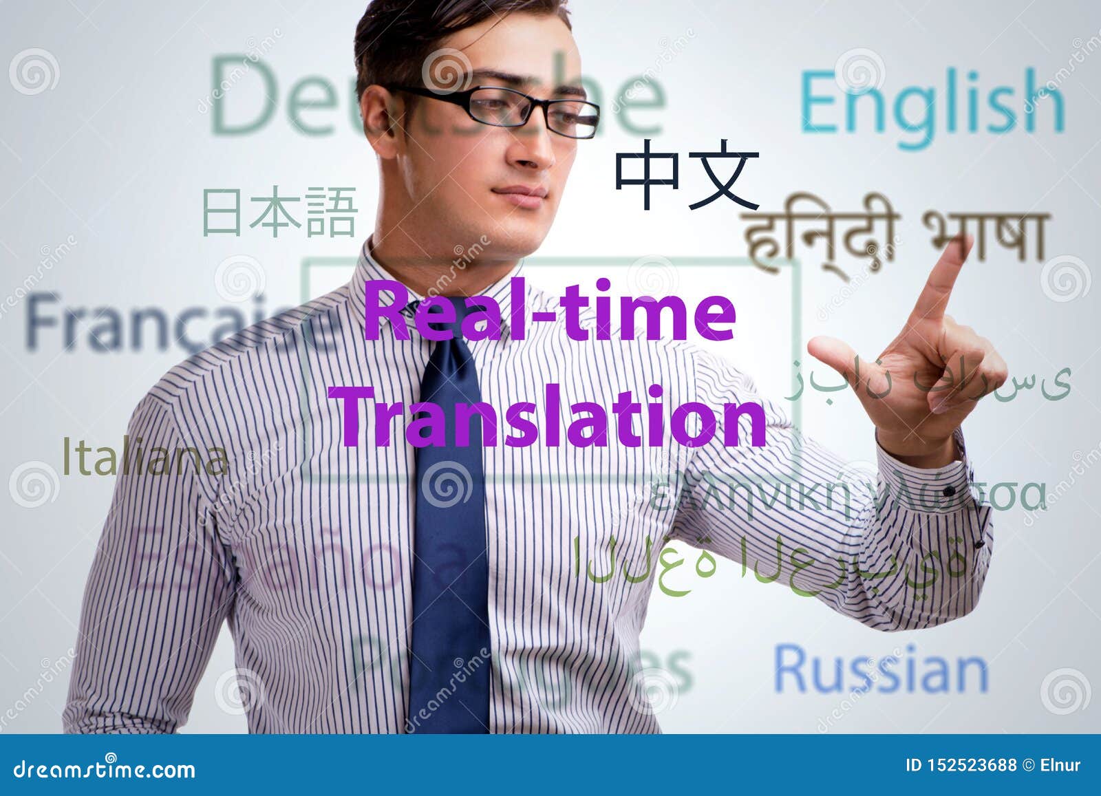 Concept of Real Time Translation from Foreign Language Stock Photo