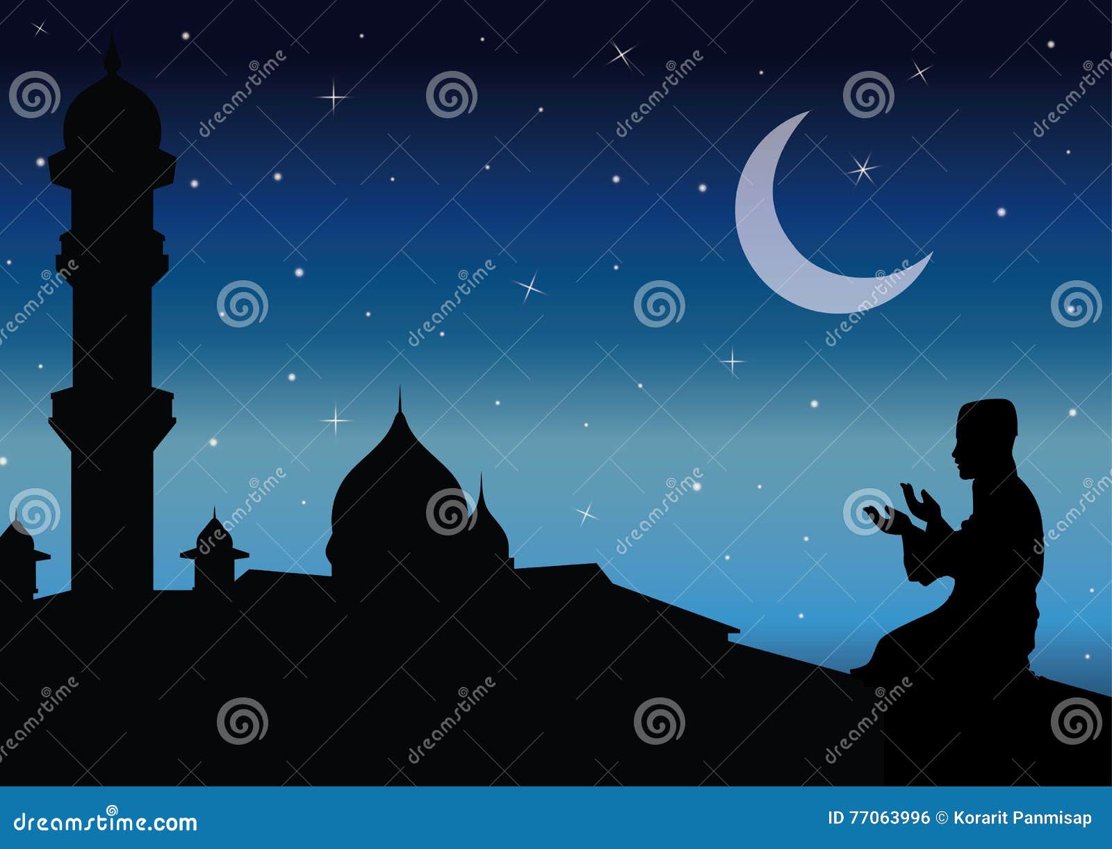 concept of religion is islam. silhouette of man praying , and the mosque ,  s