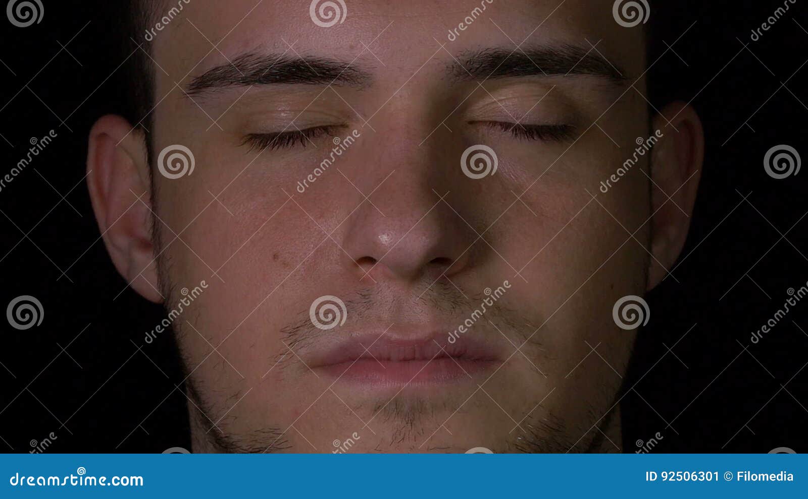 Concept of REM Man Eyes during Sleep Interrupted by Nightmare Stock