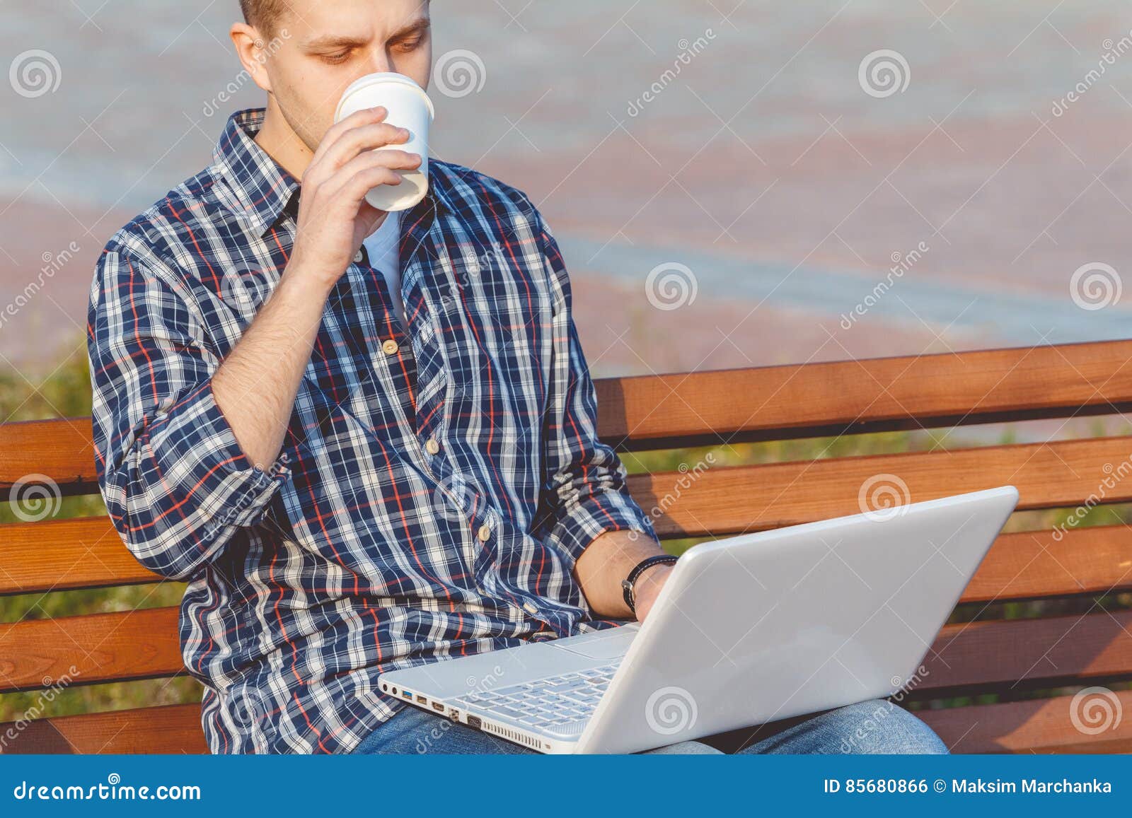 The Concept of Remote Working Outdoors Stock Photo Image of nature