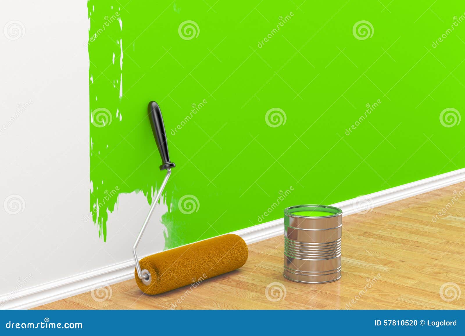 Concept on Repair Roller Brush Painting the White Wall Stock