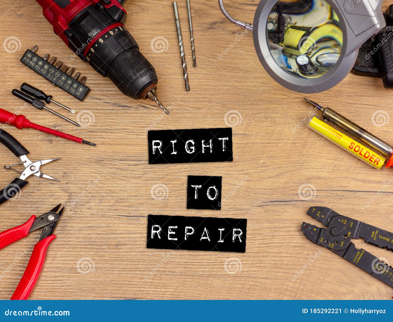 concept right to repair, image showing tools repairing domestic switch under magnification with various tools. right to repair