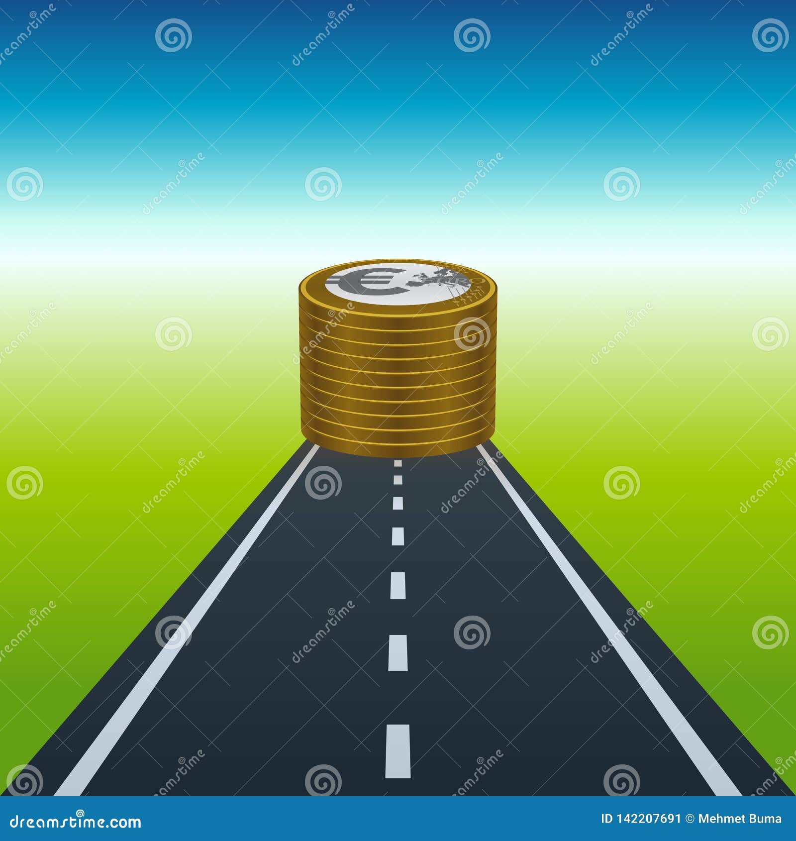 Euros stack at end of road stock vector. Illustration of gold 142207691