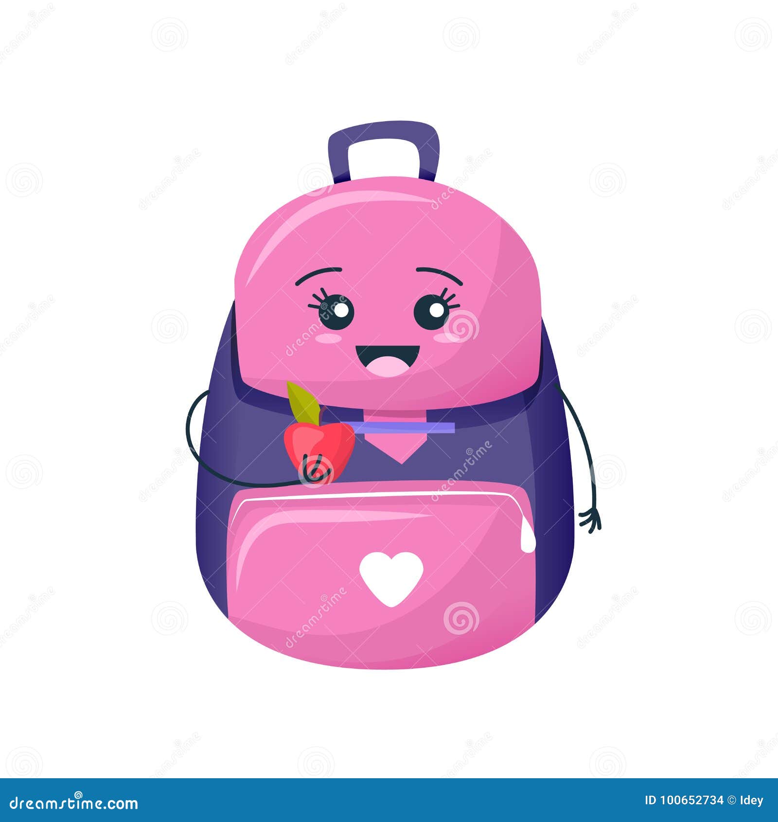 Funny Cute Backpack, with an Apple in His Hands, Smiling. Stock Vector ...