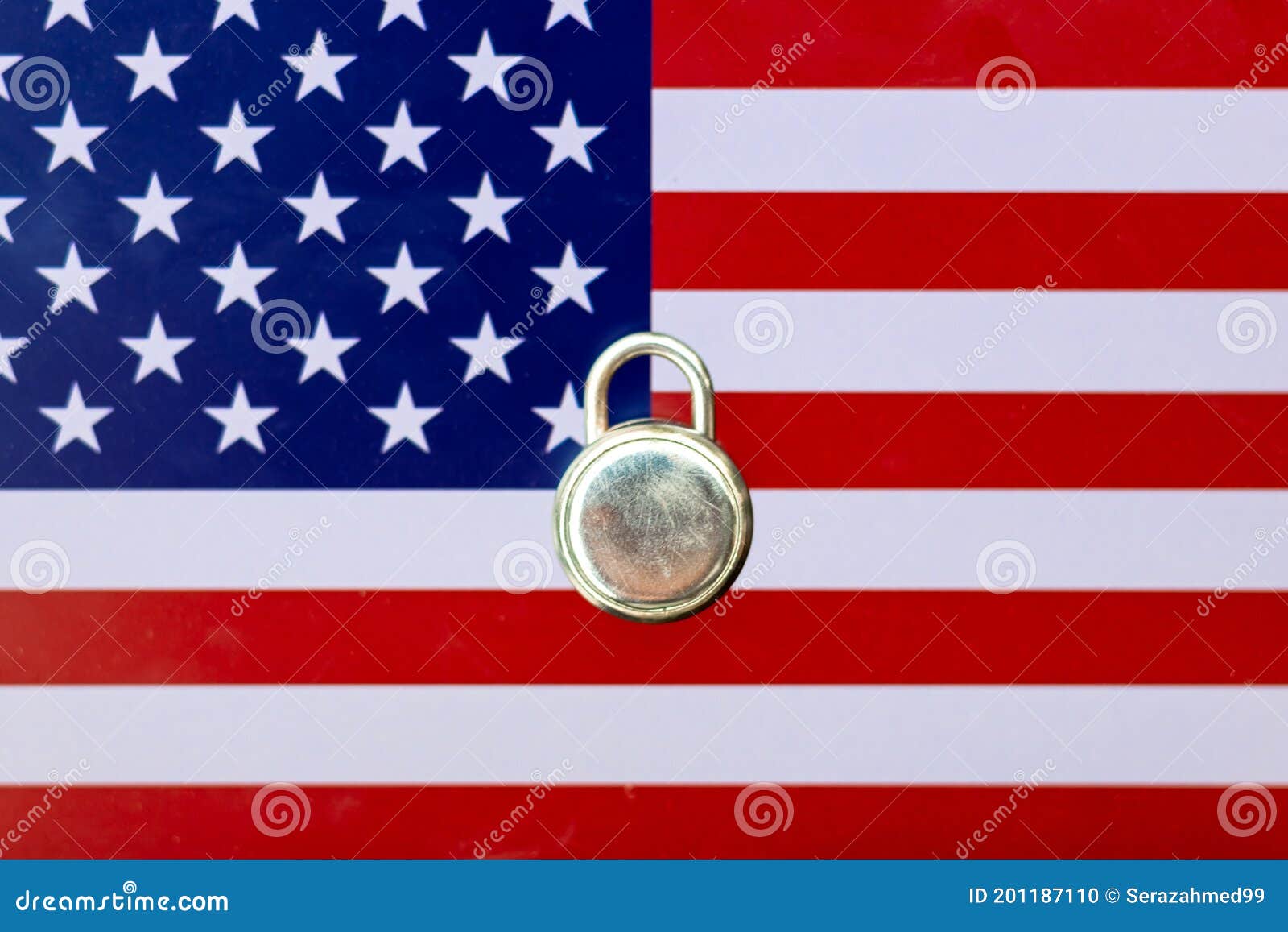Concept of Second Lockdown in US. Real Padlock Placed on Top of the
