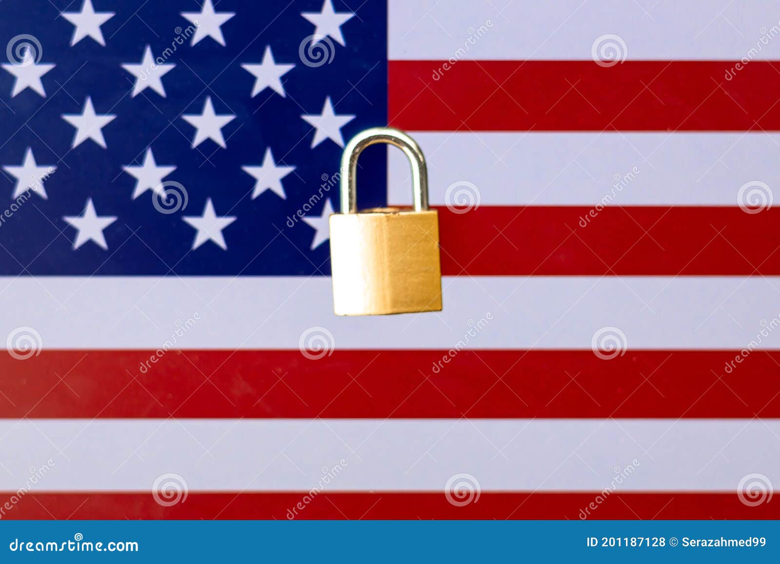 Concept of Second Lockdown in US. Real Padlock Placed on Top of the