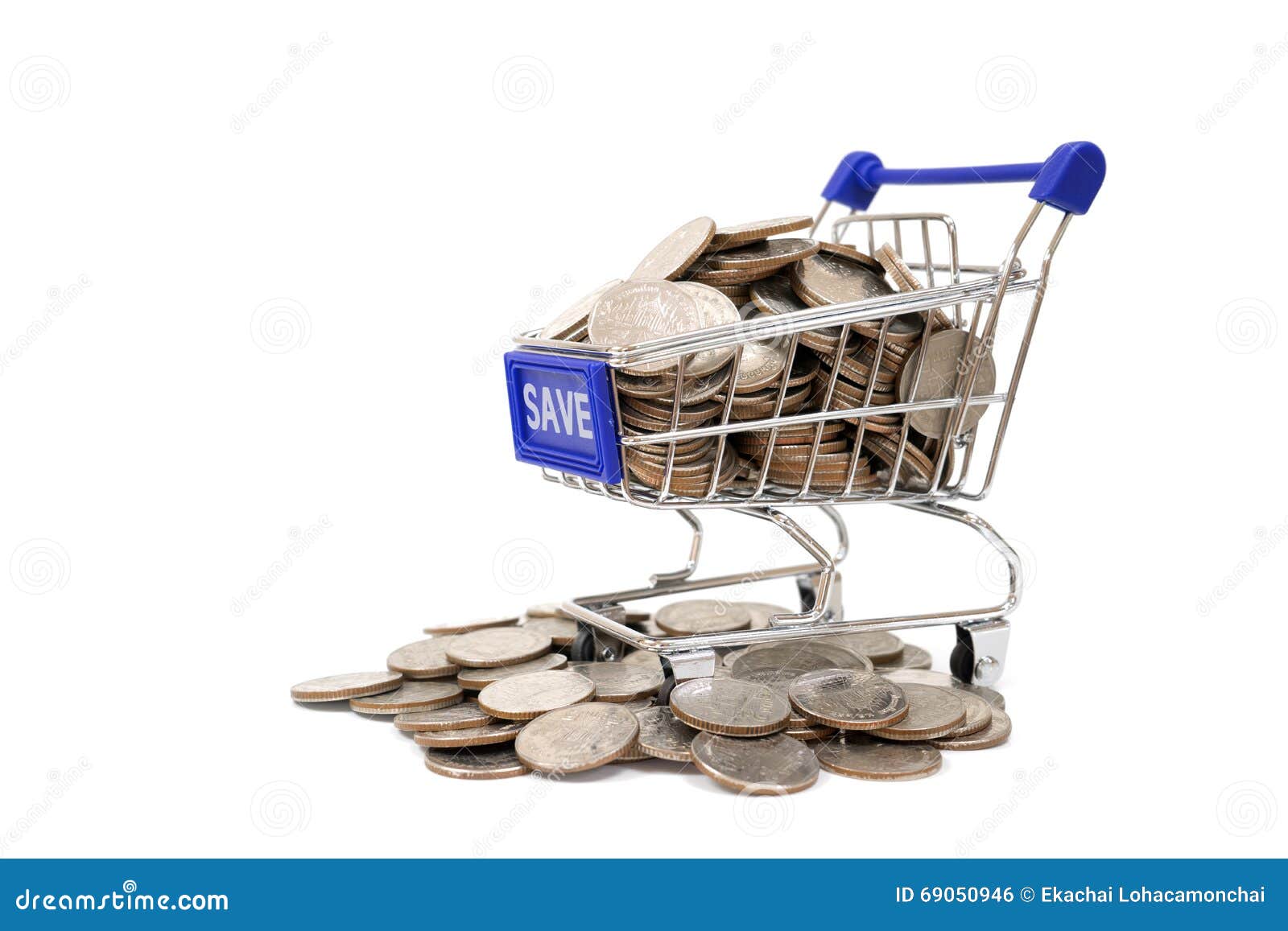 Concept with Shopping Cart with Full of Coin. Stock Photo Image of