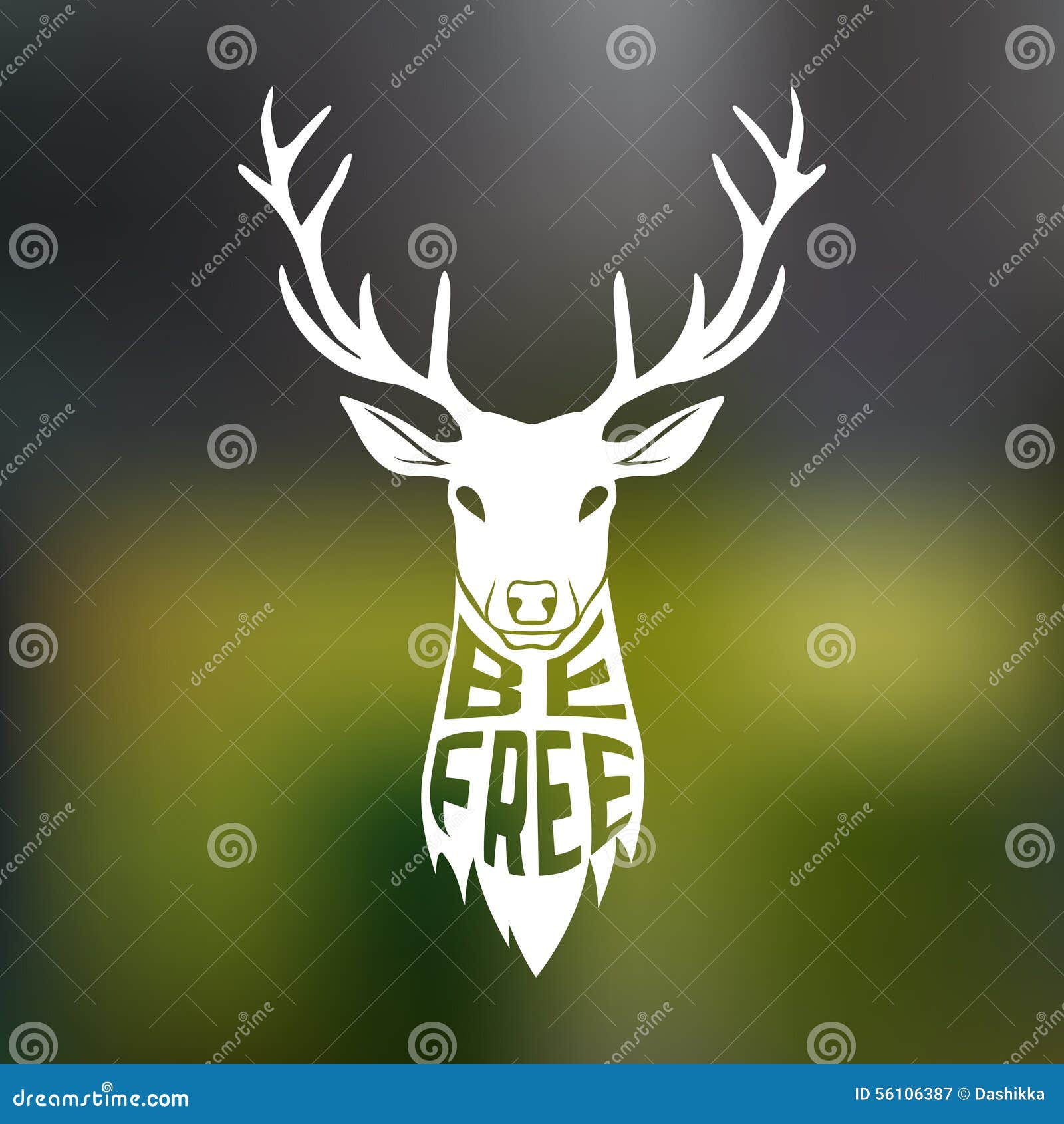 Concept Silhouette of Deer Head with Text Inside Stock Vector