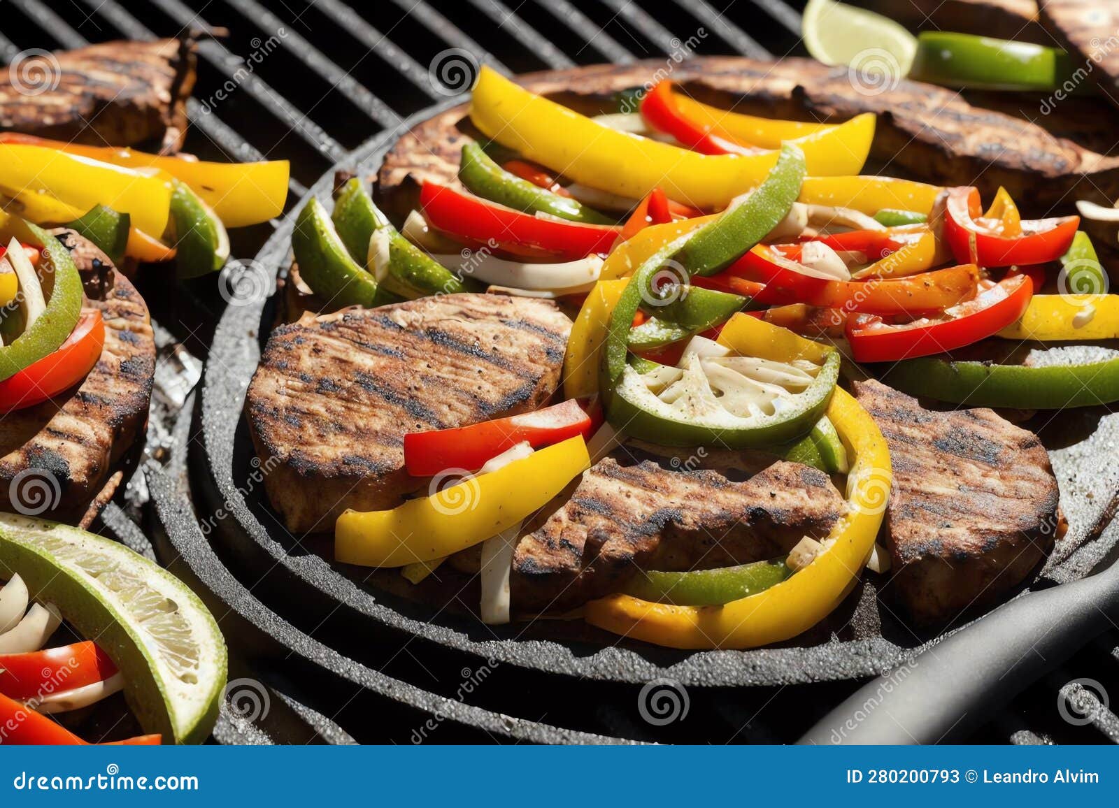 Sizzling Fajitas on the Grill.AI Generated Stock Illustration