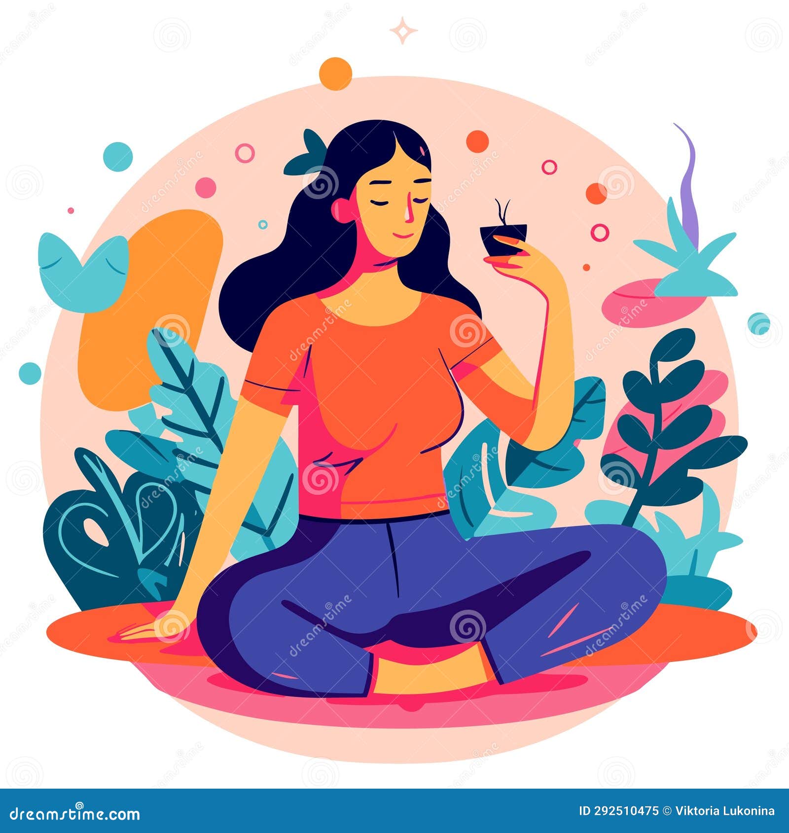 Concept Slowing-down. Girl in Lotus Position. Stock Illustration ...