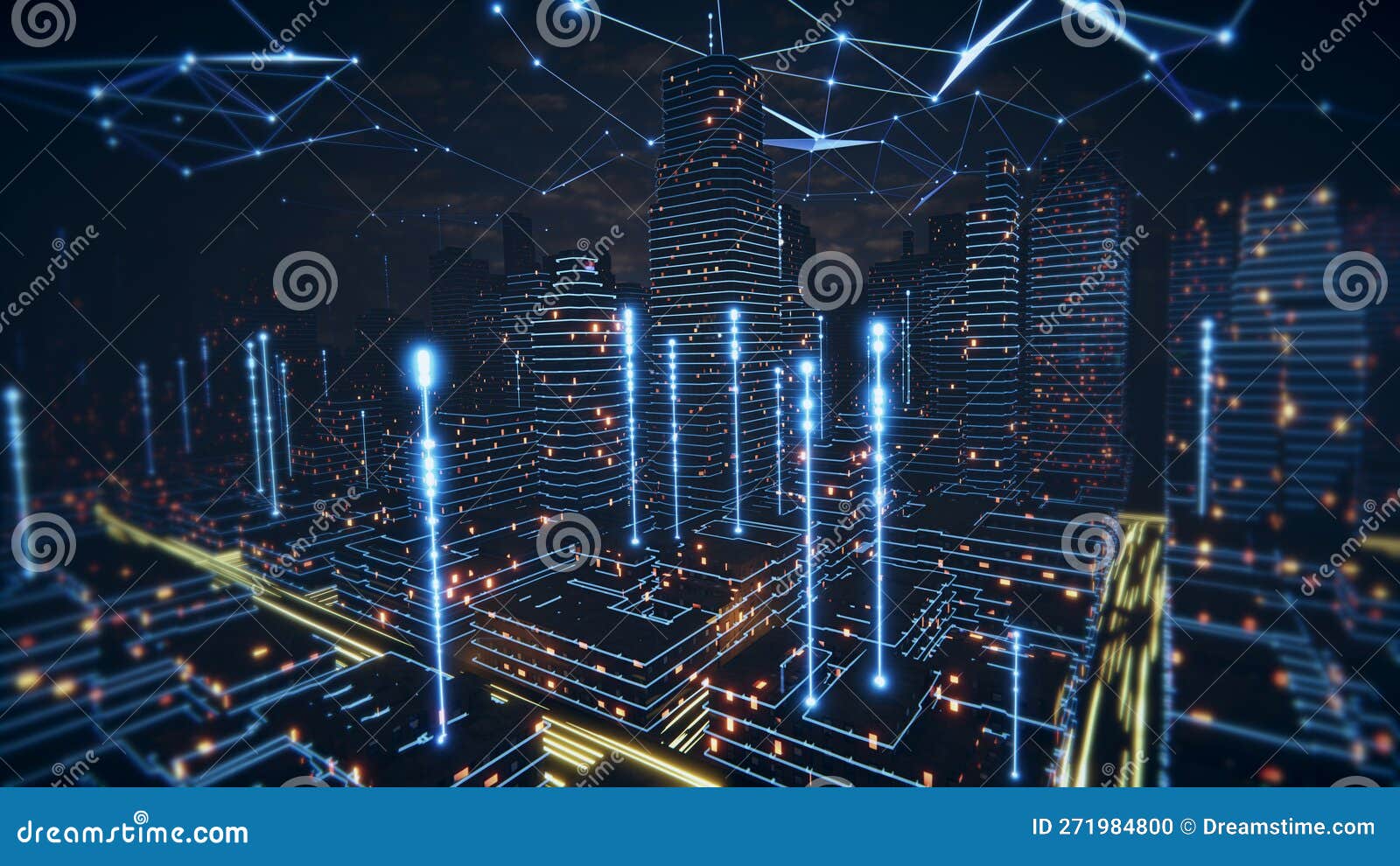 concept smart city and abstract line and dot connect with gradient line , big data connection technology concept. dark data