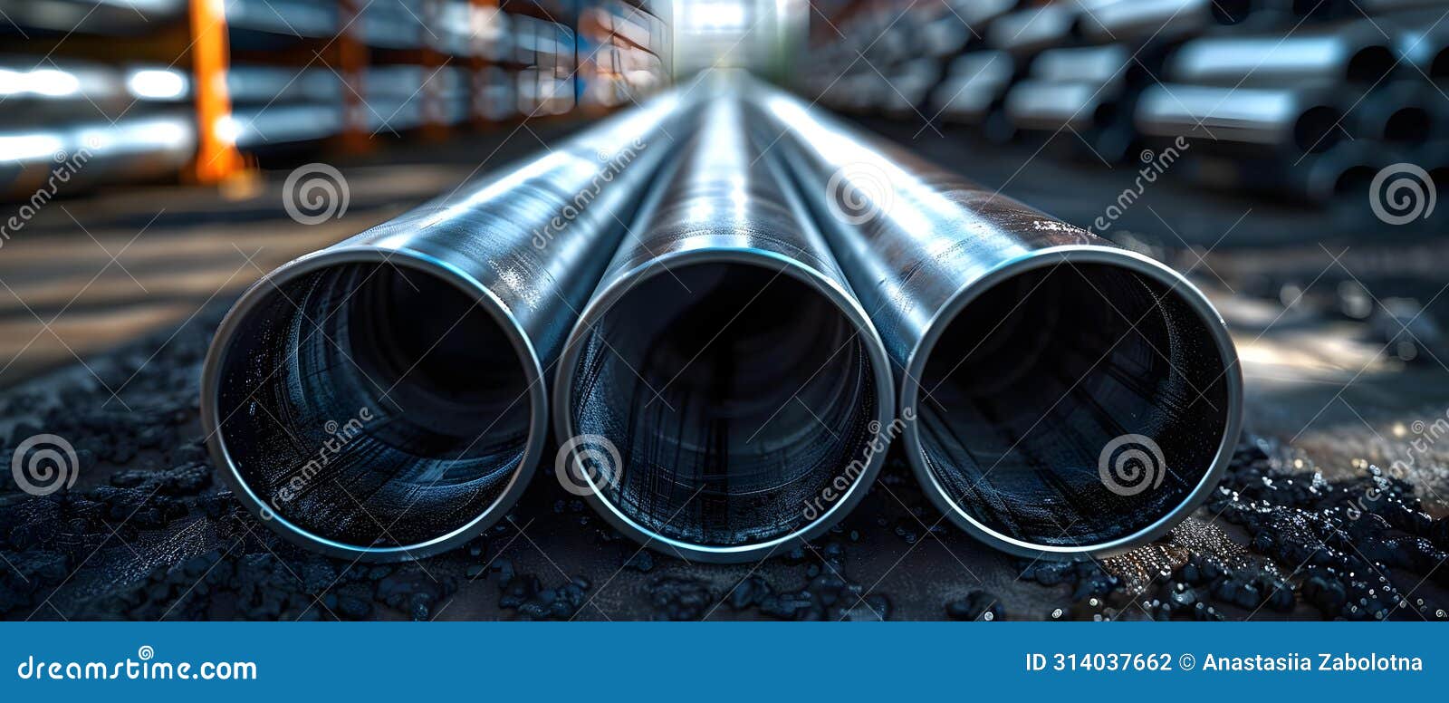 highquality galvanized steel or stainless steel pipes stacked in image. concept steel pipes,