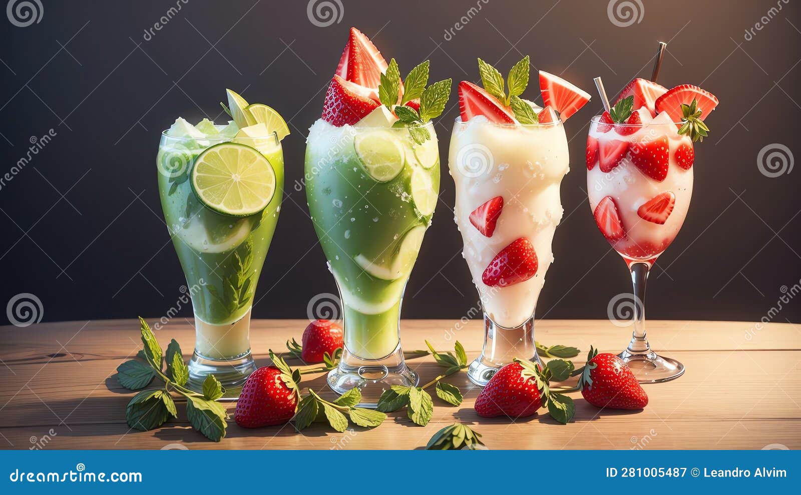 Strawberry Lime Daiquiri with Crushed Ice.AI Generated Stock Illustration Illustration of