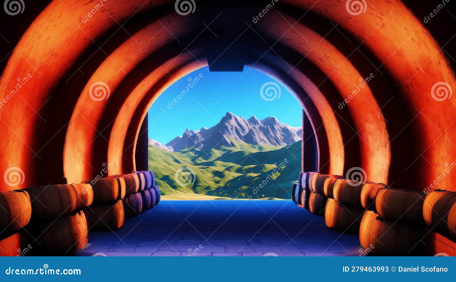 Subterranean Cellar Filled with Wine Casks. Generative AI Stock